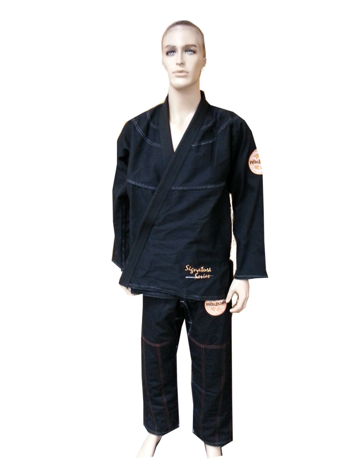 Woldorf USA Brazilian Jiu Jitsu Kimono Pearl Weave Gi Competition Uniform Black Orange with Rip Stop Pants Size 6 A4 Pre-Shrunk, Ultra Light Weight Uniforms