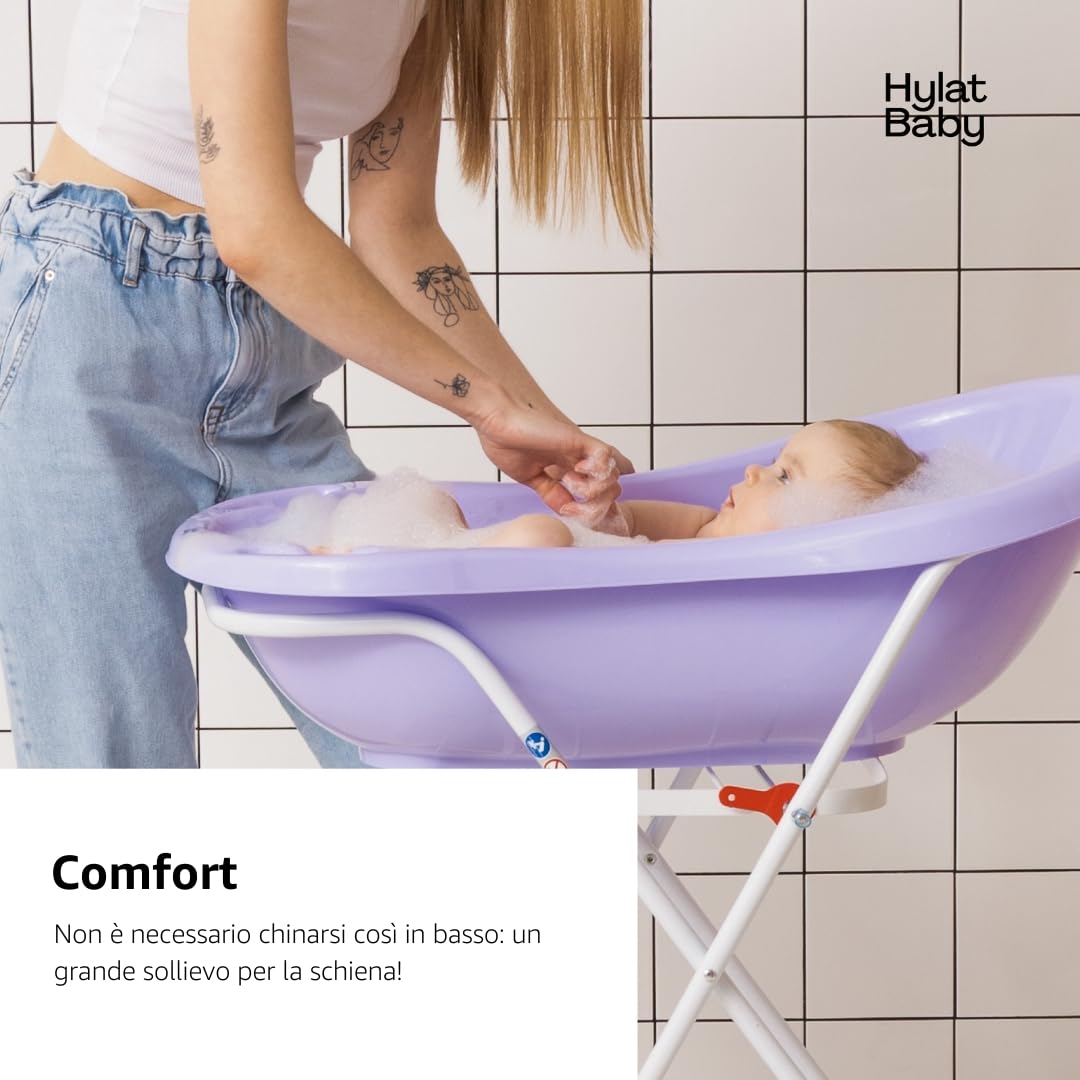 Hylat Baby Set da 7 pezzi: Vaschetta da bagno con supporto, sedile per il bagno e scarico, sedile WC bambini, vasino, scaletta bambini - Yeti Viola - Certificato TÜV Rheinland - Collezione Lite
