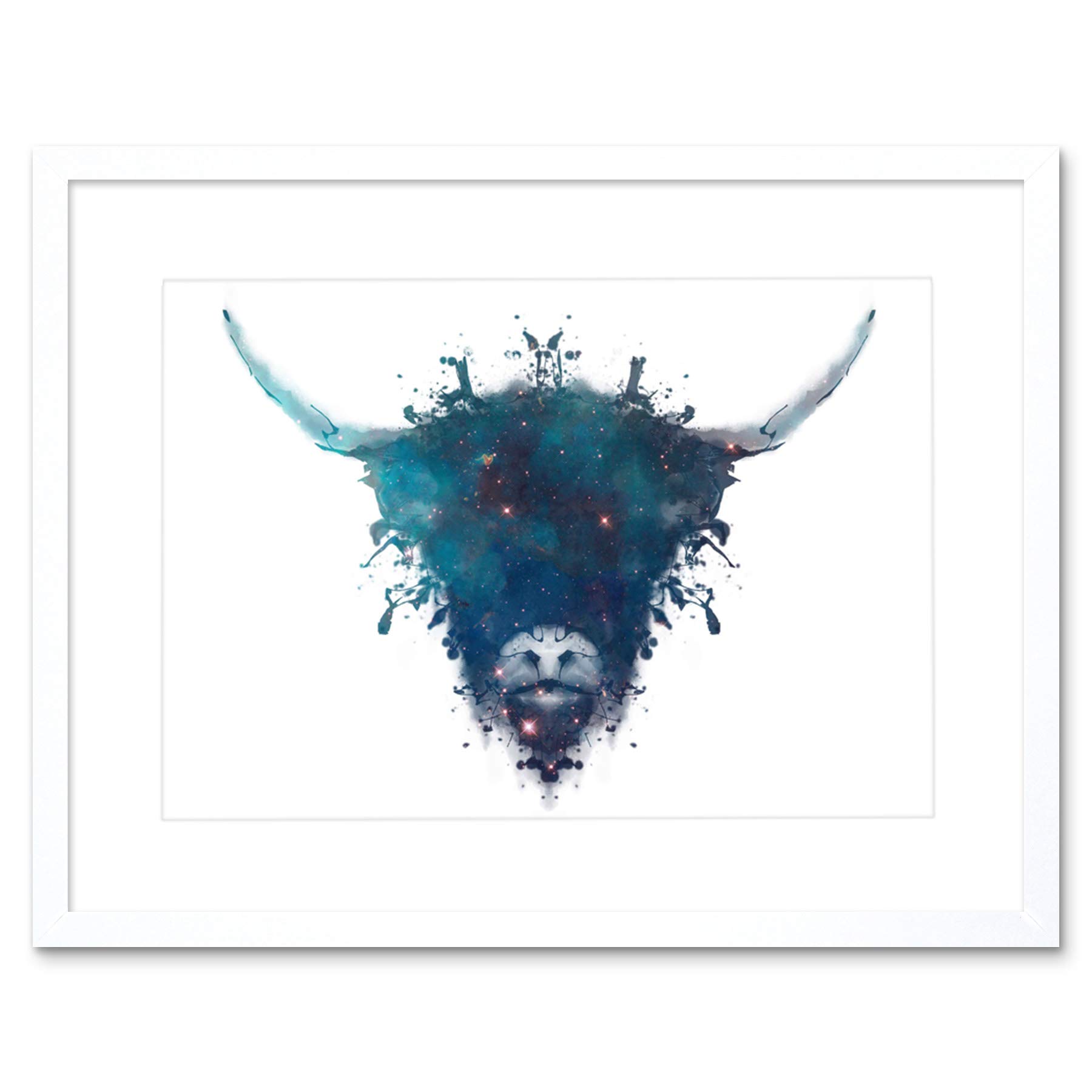 Wee Blue Coo Graphic Ink Splat Highland Cow Framed Picture Art Framed Wall Art Print