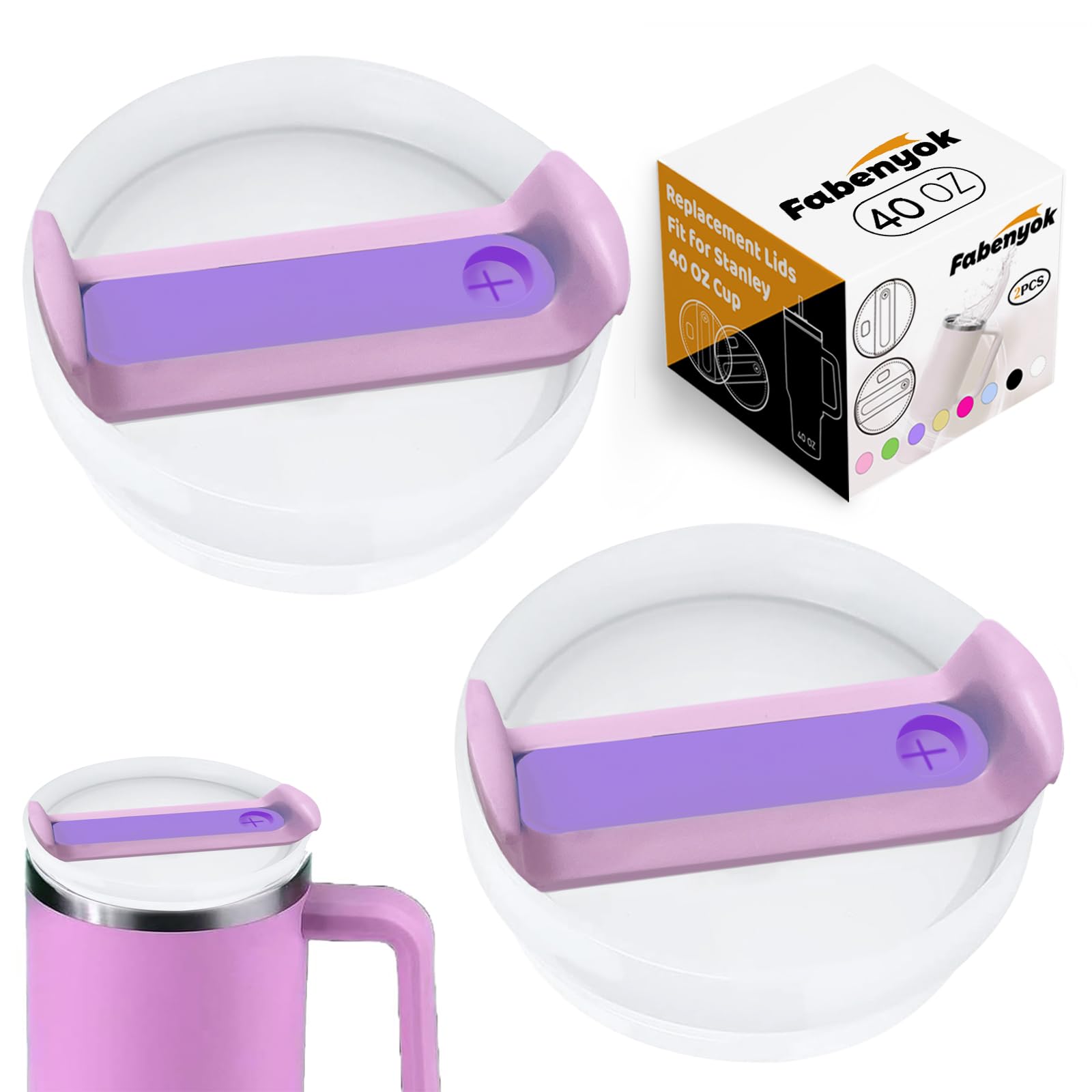 40 OZ Tumbler Lid Replacement Fit for Stanley Cup, 2 Pack Clear Replacement Lids Fit for Stanley Travel Tumbler, Spill Proof Tumbler Covers for Stanley Cup Accessories (Opaque - Purple)