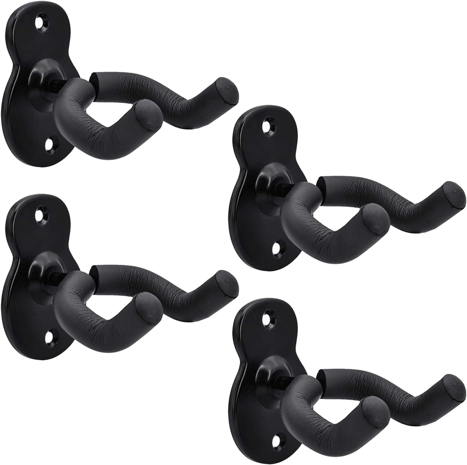 Guitar Hanger Guitar Wall Mount Holder Hook Stand, String Instruments Wall Hangers Stands Holders Hooks for Acoustic Electric Bass Classical Ukulele Guitars-Black (4 Pcs)