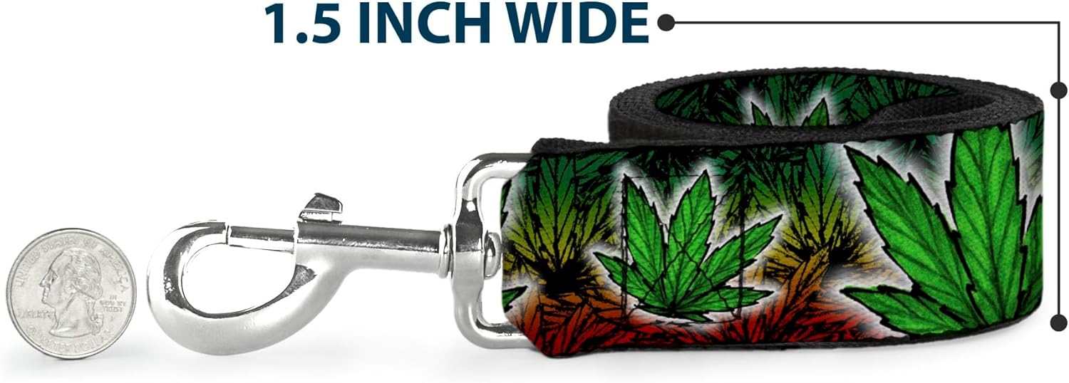 Dog Leash - 6-FEET - Marijuana Haze Rasta White