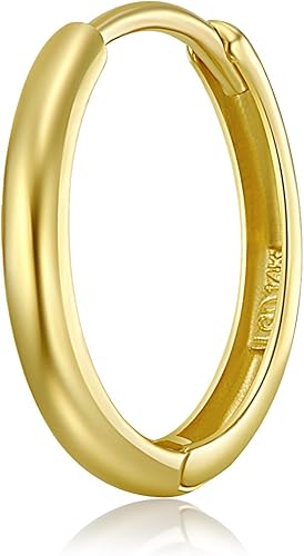 Miniatura 6 de Aretes de aro de oro amarillo real de 14 quilates de 0.079in de grosor, 3 tamaños diferentes disponibles, Oro de 14 quilates, no conocido