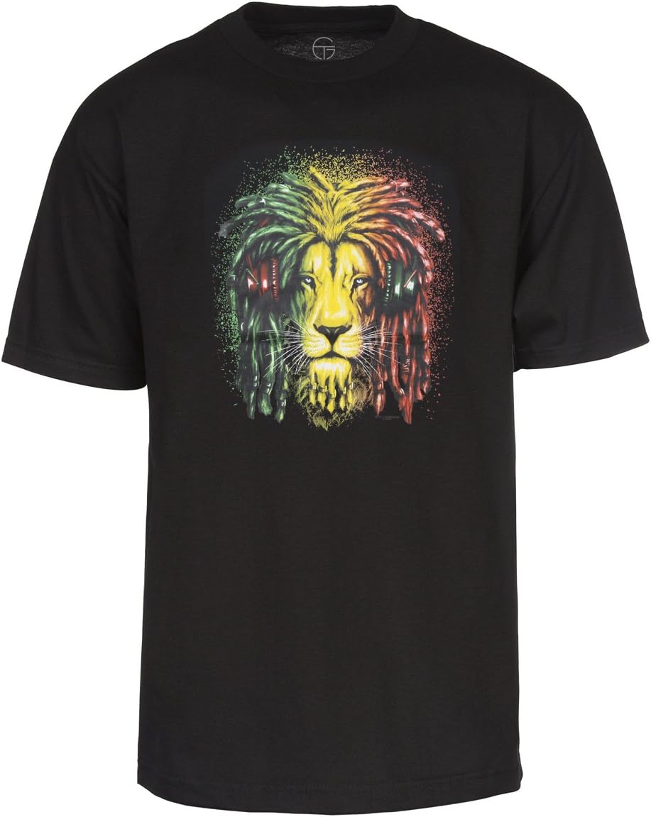 Gravity Trading Mens Black Short-Sleeve Rasta Lion w/Headphones T-Shirt