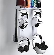 innoAura PS5 Wall Mount, PS5 Mount for Disc & Digital Edition, 8 in 1 PS5 Wall Mount Kit with PS5 Console, PS5 Controller, Headset, PSVR2 Controller, PSVR2 Headset Stand & 14 Game Slots, White
