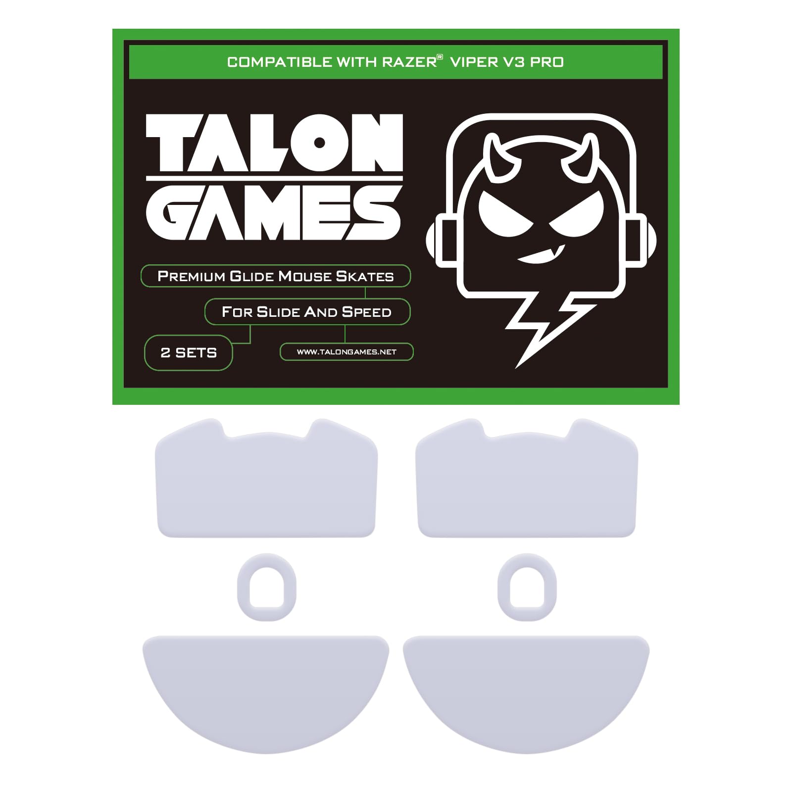2Sets of TALONGAMES Rounded Curved Edges Mouse Feet Skates Compatible with Razer Viper V3 Pro Gaming Mouse Feet Replacement, 0.8mm, Pure PTFE Material with Super Smooth Glide Pads