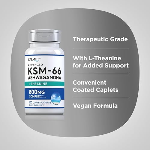 Miniatura 4 de Piping Rock KSM-66 Ashwagandha L-teanina Suplemento | 800 mg | 100 comprimidos | Extracto de raíz complejo avanzado | Vegano, sin OMG, sin gluten