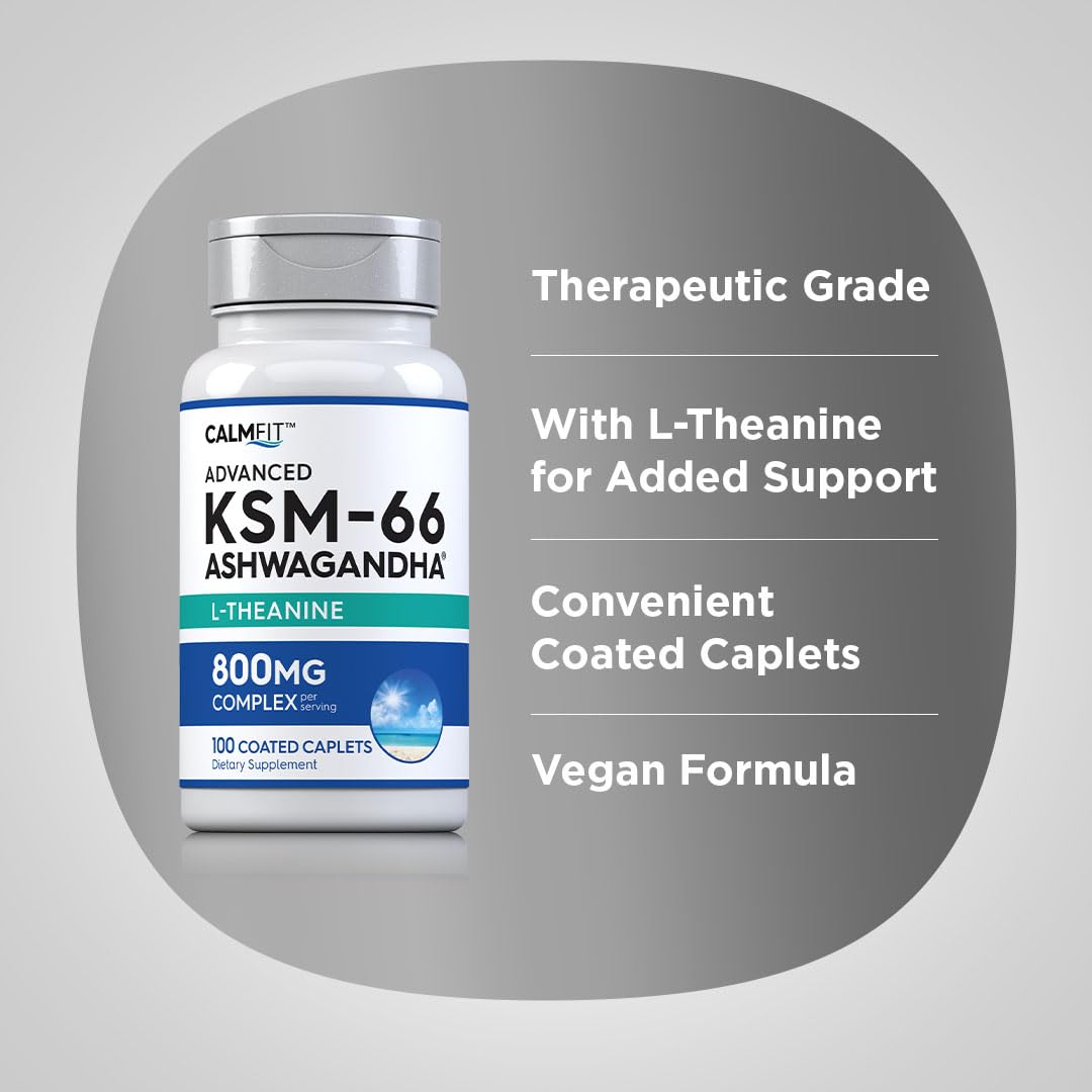Piping Rock KSM-66 Ashwagandha L-Theanine Supplement | 800mg | 100 Caplets | Advanced Complex Root Extract | Vegan, Non-GMO, Gluten Free