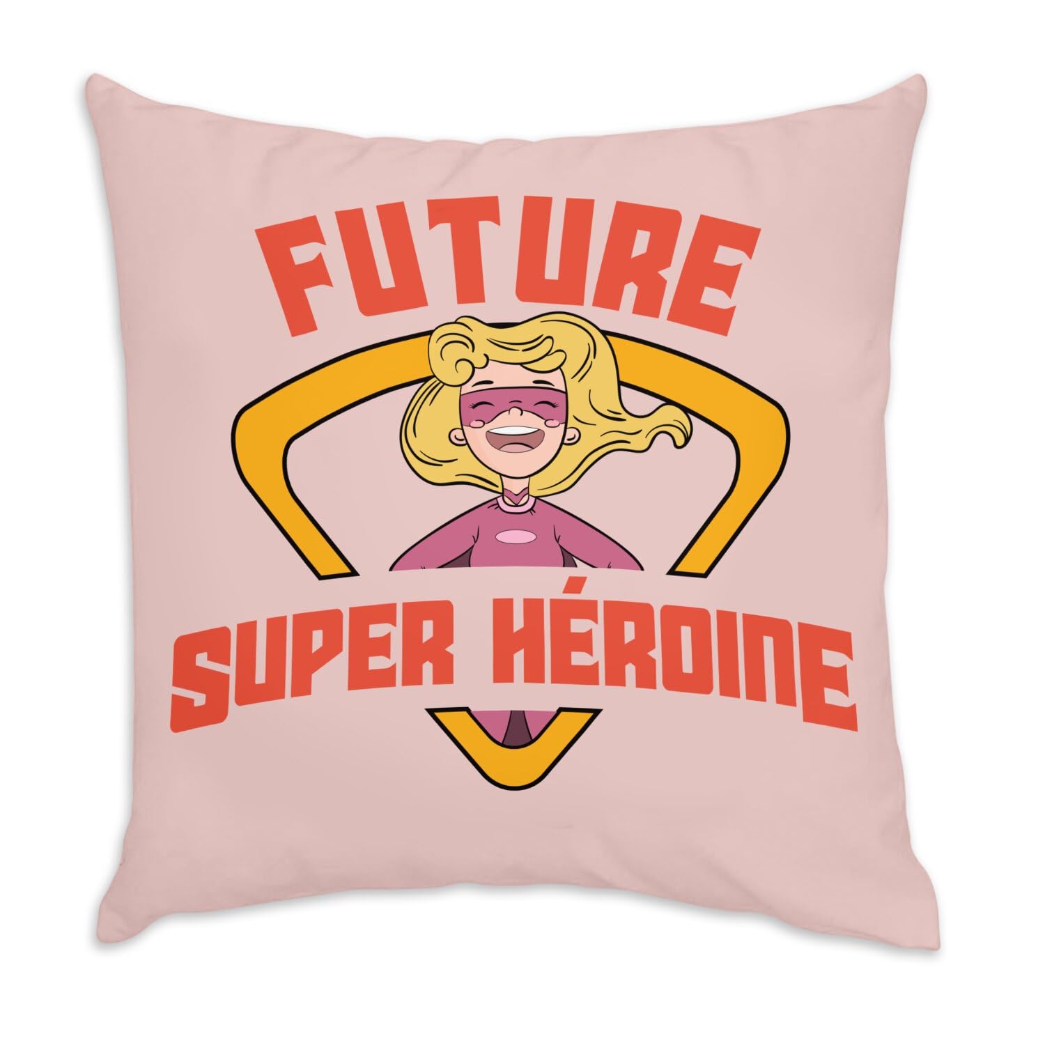 Coussin velours rose Future Super Héroïne, le complice des rêves de votre enfant