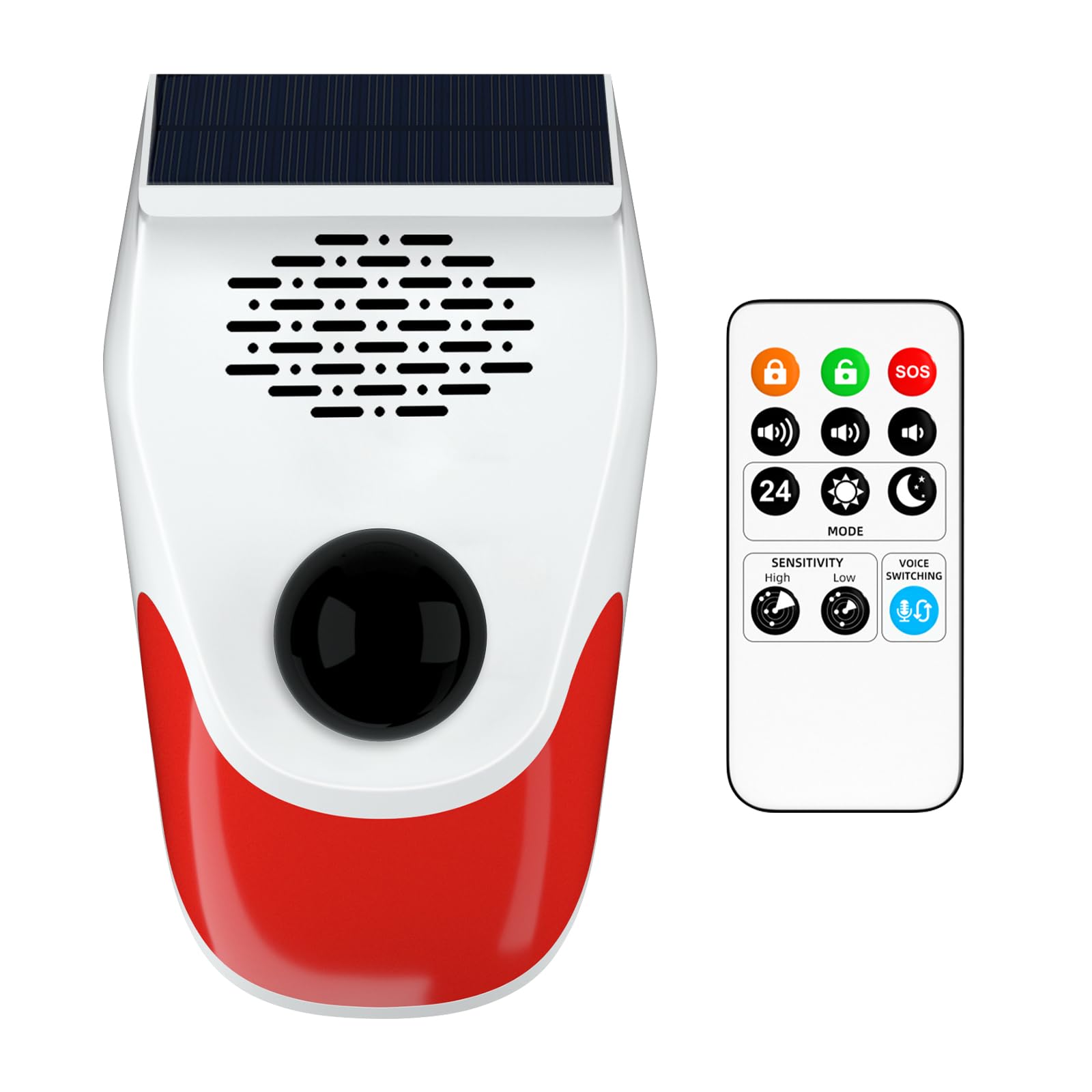 Detector de movimiento, alarma solar para exteriores, 120 dB, sensor de movimiento con mando a distancia, IP65, resistente al agua, sistema de alarma para vivienda, garaje, granja, jardín