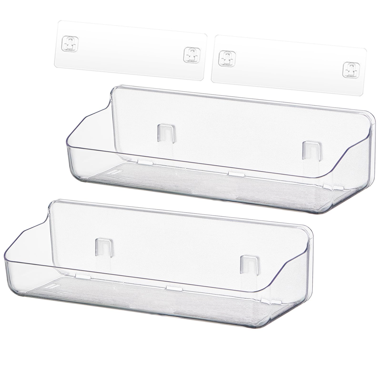 Veefos 2-Pack Adhesive Shower Caddy Hanging Wall Mounted Bathroom Shower Organizer Clear Floating Shelves for Wall Storage Makeup