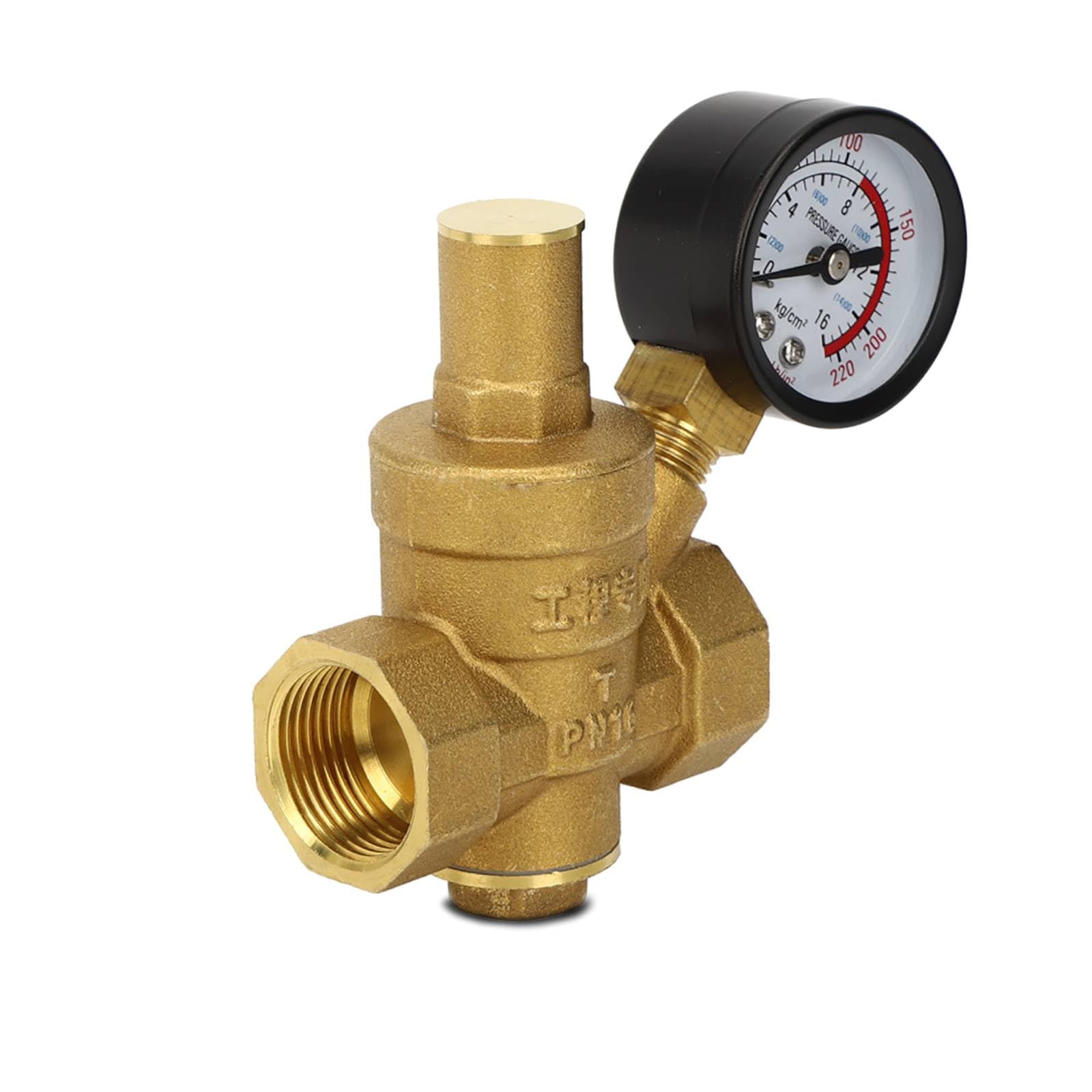 DN20 Water Pressure Regulator Valve, Adjustable Water Control Pressure Regulator Valve Thread with Meter 1.6MPa