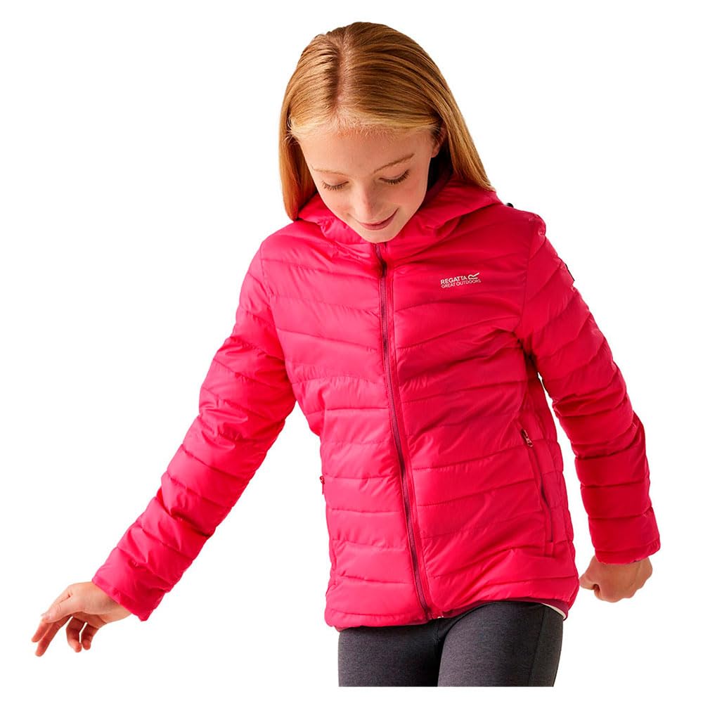 Regatta Kids Hooded Hillpack III Jacket with premium recycled synthetic down insulation, perfect for walking, outdoor activities & everyday use