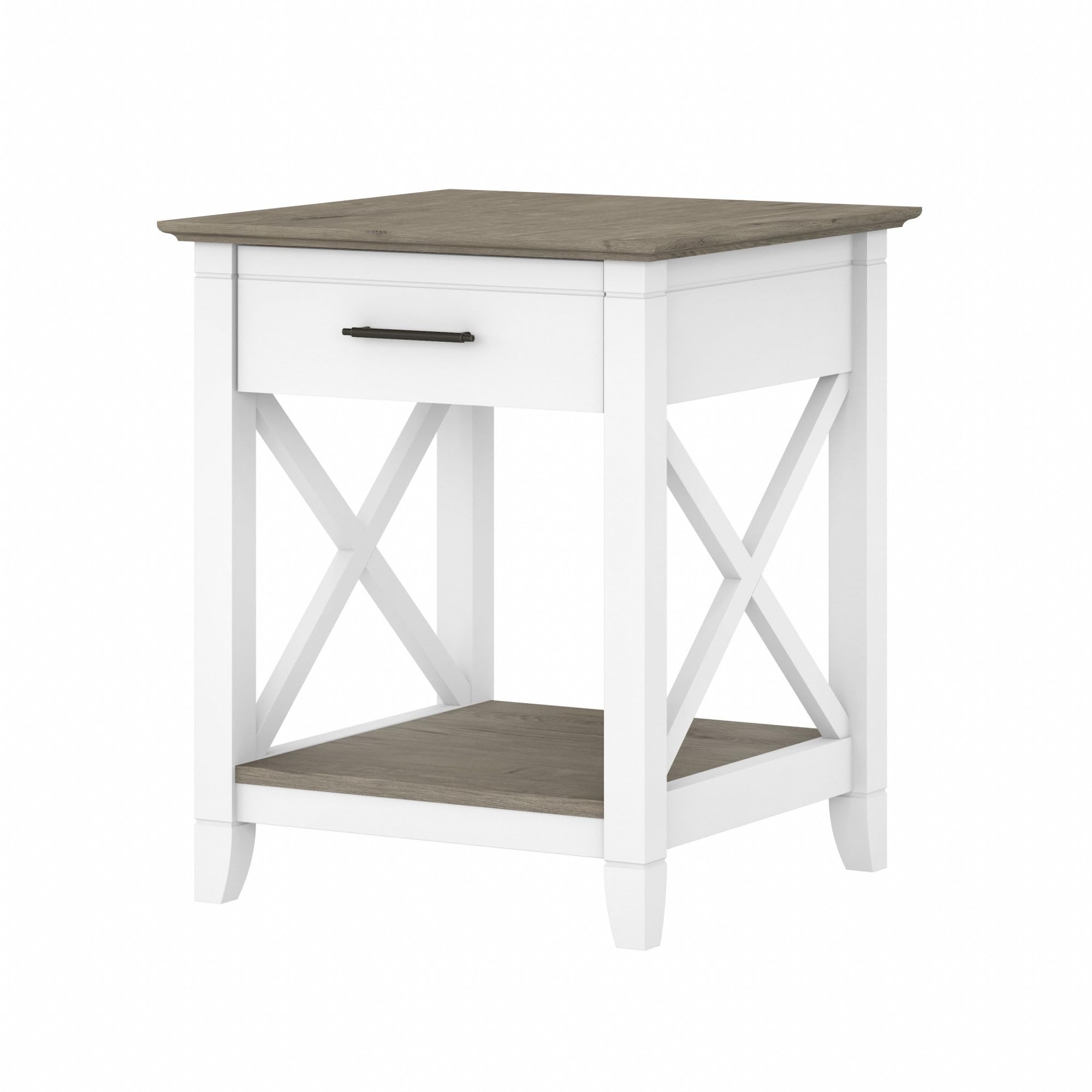 Bush Home End Table with Drawer, Nightstand with Storage, Living Room and Bedroom Furniture, Key West Collection, Shiplap Gray & Pure White
