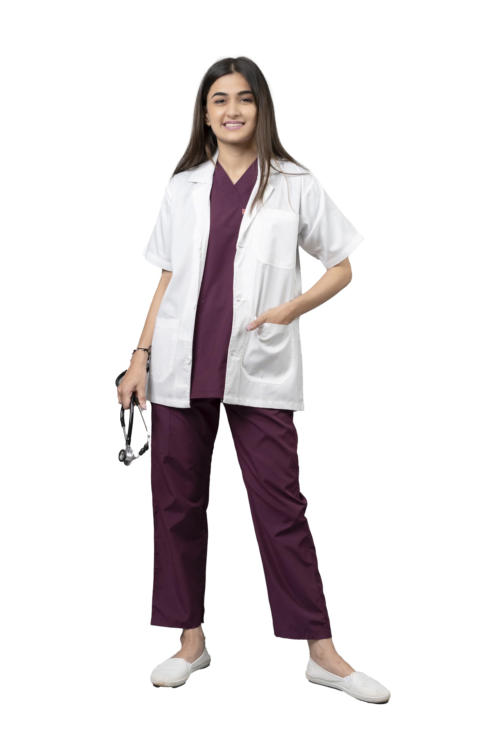 VastraMedwear Womens Short Lab Coat | 3 Pocket Apron, Half Sleeves, PolyCotton | Apron For Doctors Dentist and Students l Soft, Durable and Comfortable| Pack of 1 l White|L (Half Sleeves) (B0CVQGCFW8) Amazon Price History, Amazon Price Tracker