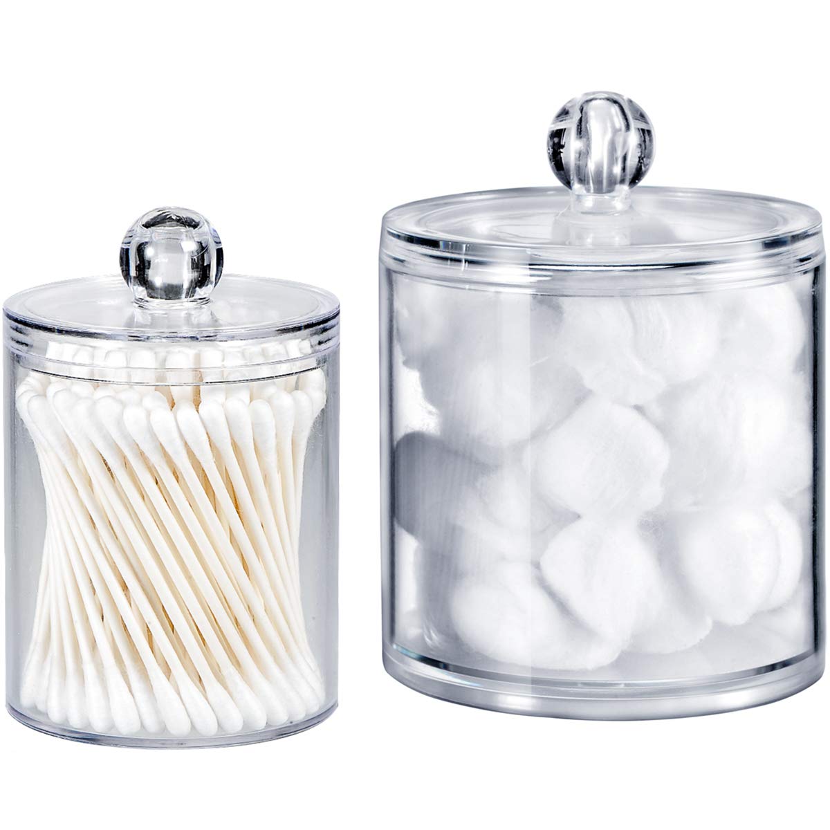 Qtip Dispenser Holder Bathroom Vanity Organizer Apothecary Jars Canister Set for Cotton Ball,Cotton Swab,Q-tips,Cotton Rounds,Bath Salts,Premium Quality Plastic Acrylic Clear | 2 Pack,15 Oz. & 20 Oz.