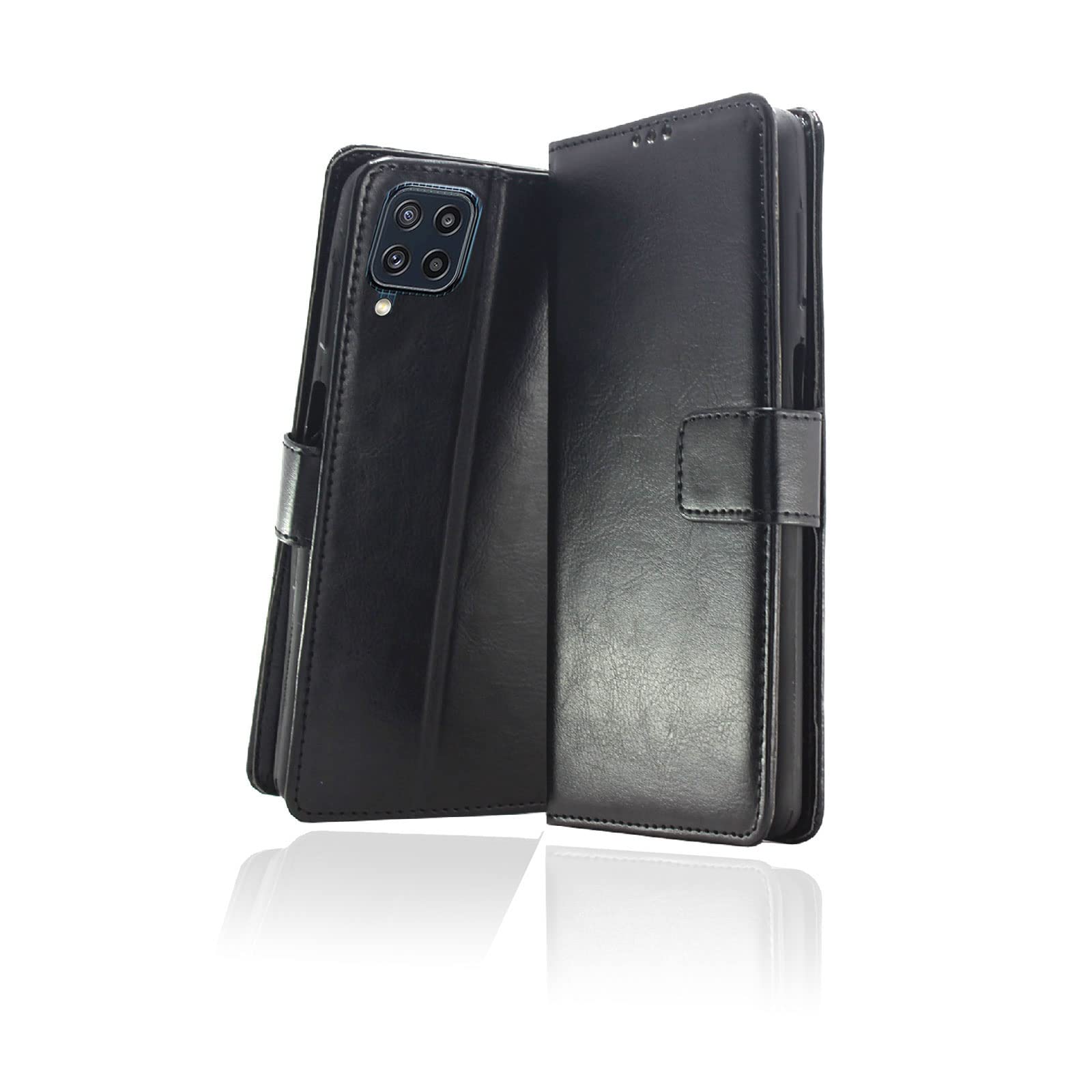 KBV Samsung Galaxy M32 4G / M32 Prime / F22 4G / A22 4G Leather Finish Flip Back Cover Case with Magnetic Closure, Inbuilt Stand, Money Pocket, Screen Protector