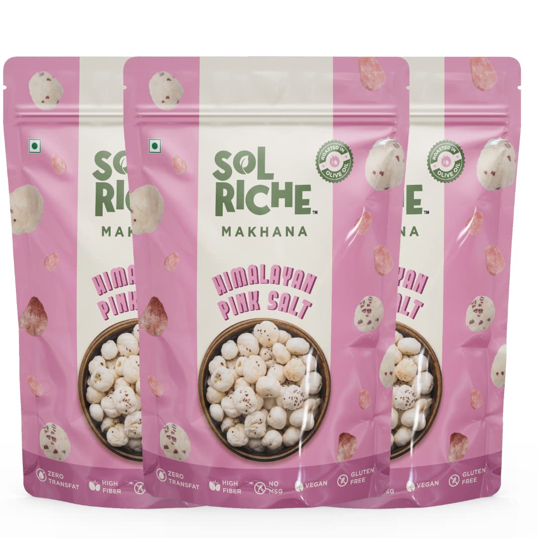 Sol Riche Olive Oil Roasted Makhana | Foxnuts | Himalayan Pink Salt Flavored | Pack of 3 | (3x60 gm) | Healthy Snacks |Gluten Free | Zero Trans Fat | Zero cholesterol (Himalayan Pink Salt, Pack of 3) (B09YYZGH4M) Amazon Price History, Amazon Price Tracker