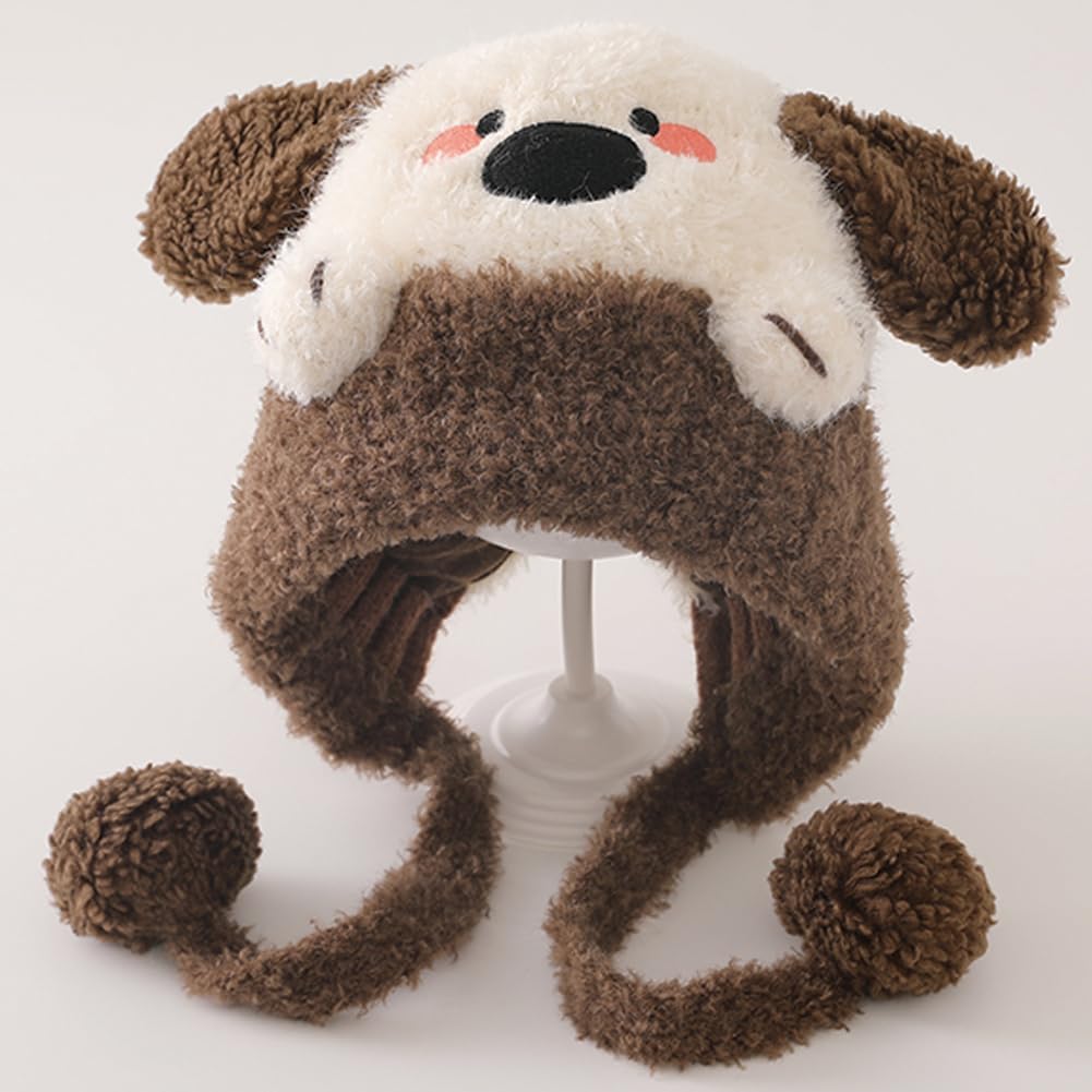 Girls Cartoon Knit Hat Winter Animals Character Hats Boys Fuzzy Ski Beanies Ear Flap Cap with Pom 2-12 Years - Image 4