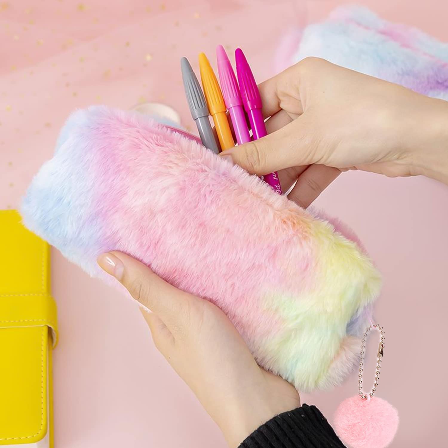 TIANNAIT 2 Plush Pencil Cases, Cute Rainbow Pencil Case, Soft Pencil Bag?Large Capacity Stationery Storage Bag - Image 4