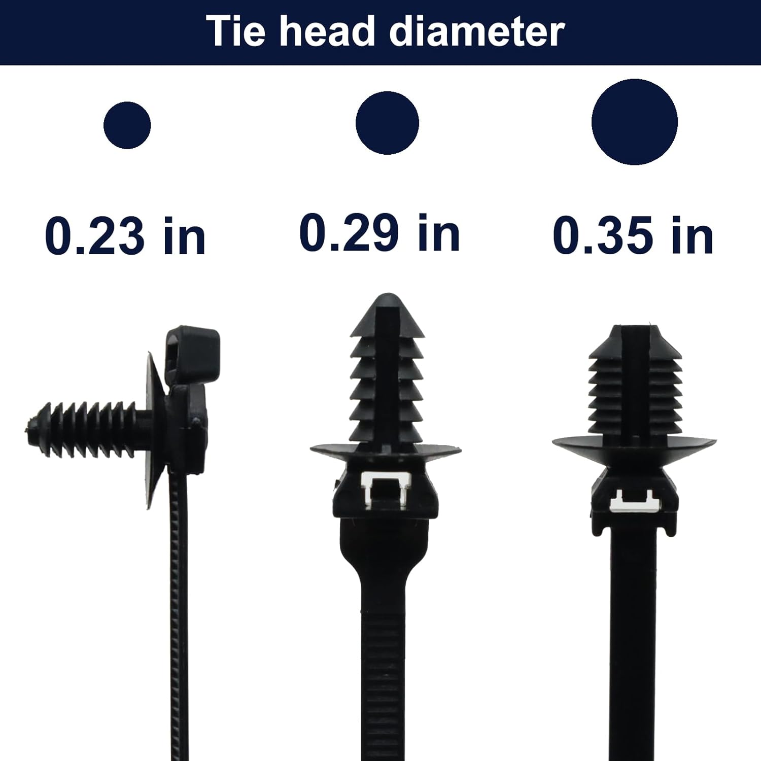 Assorted Push Mount Cable Zip Ties with Push Pin for Automotive Trailer Boat - Set of 60