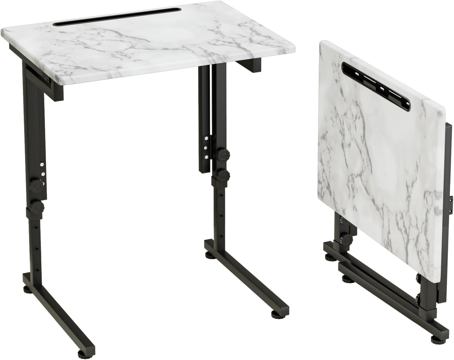 TV Tray, Folding TV Dinner Table, Adjustable Small C-Shaped End Tray for Eating, Foldable Slide Under Couch Side Table for Recliner, Living Room, Bedroom,No Assembly Required(White Marble) White Marble 1PC