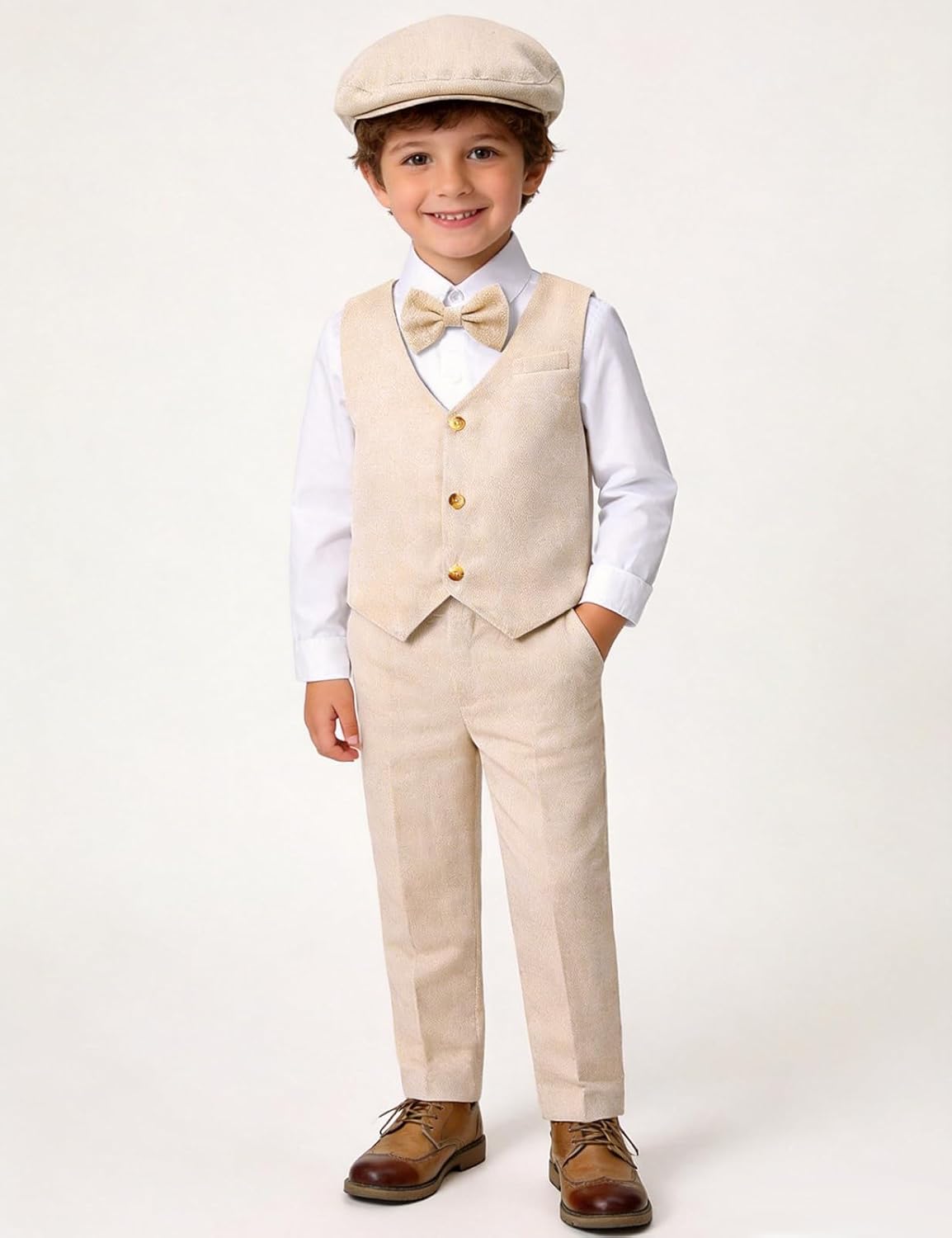 A&J DESIGN 5pcs Baby & Toddler Suit, 12 Months - 5T, Shirt & Pants & Vest & Bow Tie & Driver Cap