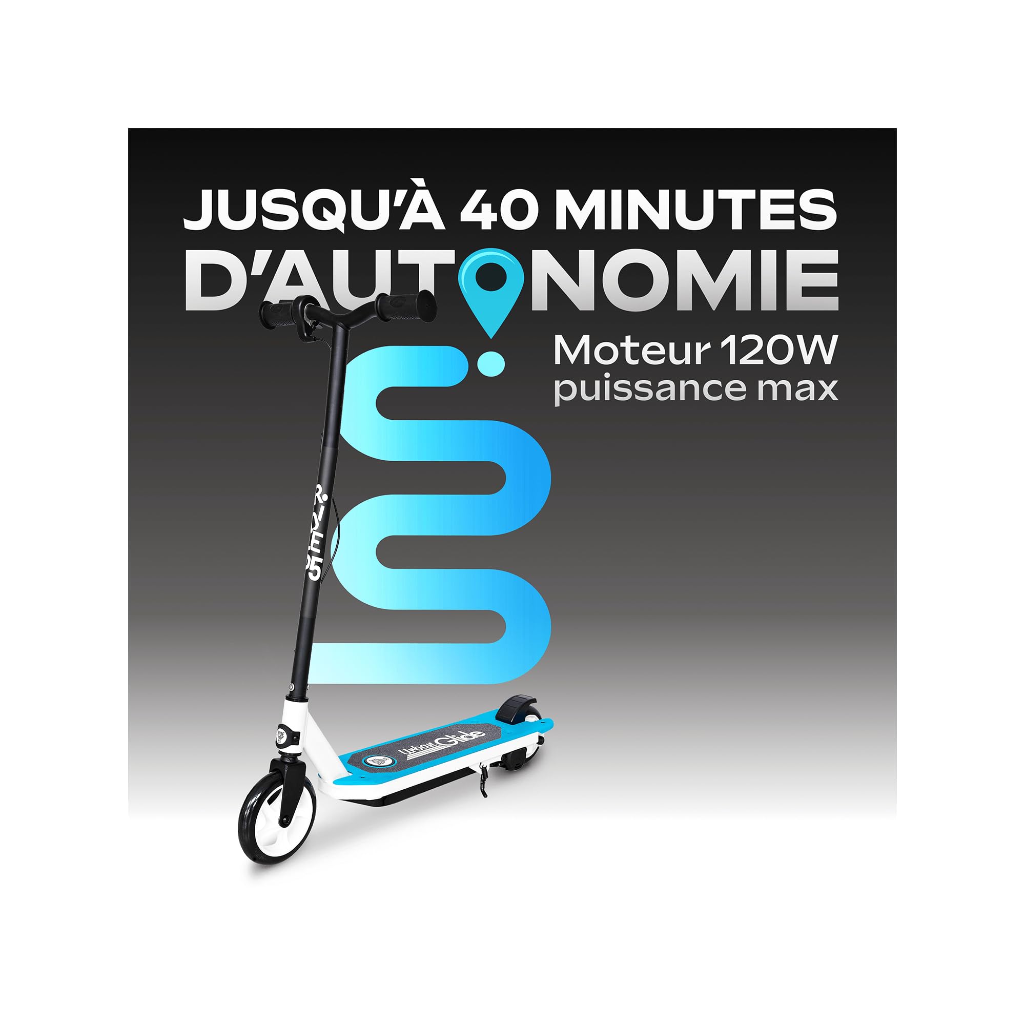 UrbanGlide Trottinette Électrique Enfant Ride 55 Bleu – Moteur 30W - 10 km/h - Autonomie Jusqu'a 40 Min - 3-8 Ans