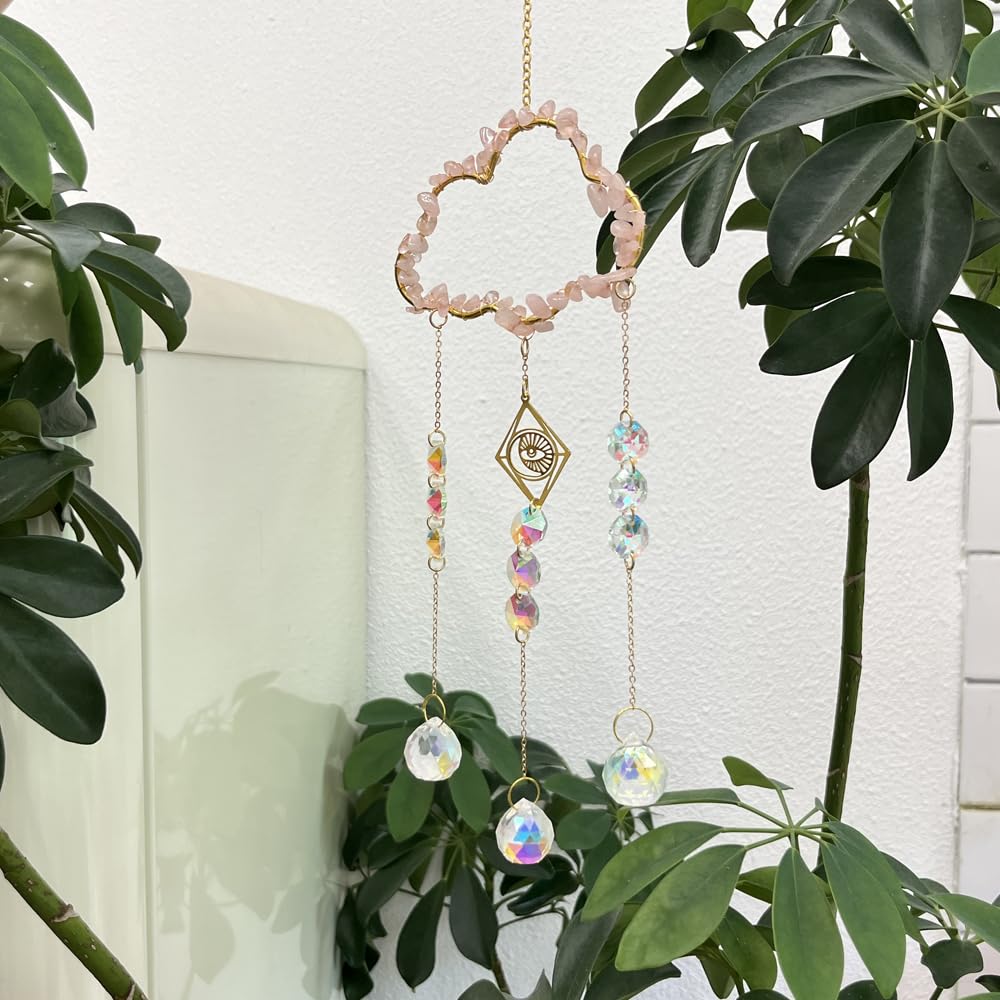 Carillon à vent cristal artisanal et prisme de quartz pour une déco de fenêtre raffinée