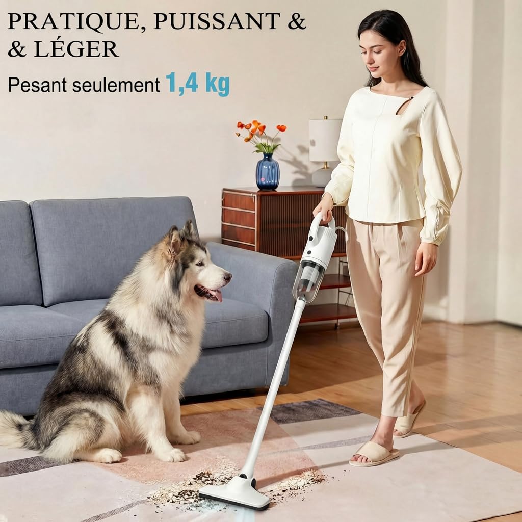 Aspiradora con Cable 2 en 1, Aspiradora Potente y Ligera Sin Bolsa con Filtro Lavable, Ideal para Suelos Duros, Alfombras y Pelo de Mascotas