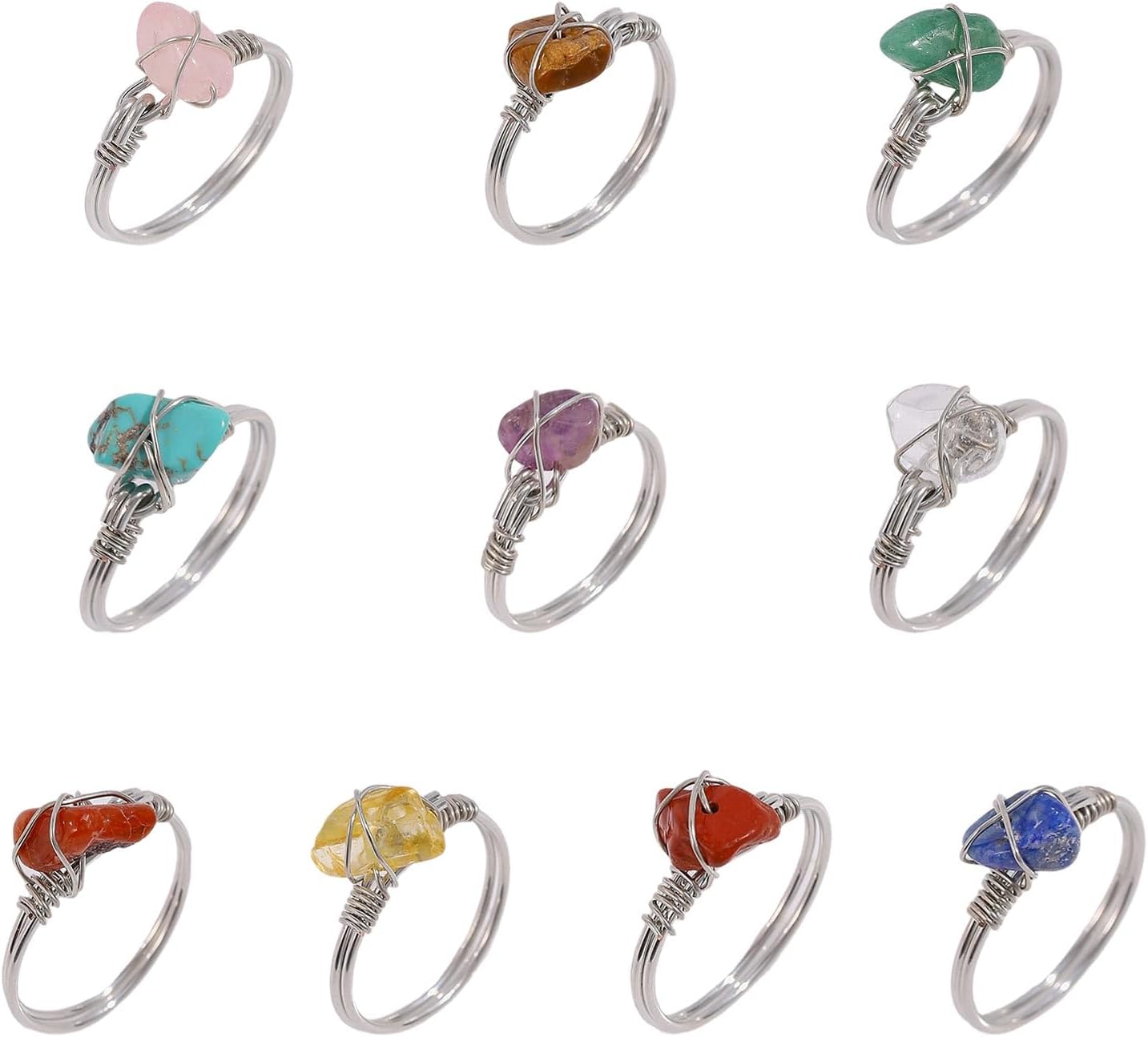 10 Pcs 10 Style Platinum Wire Wrapped Rings