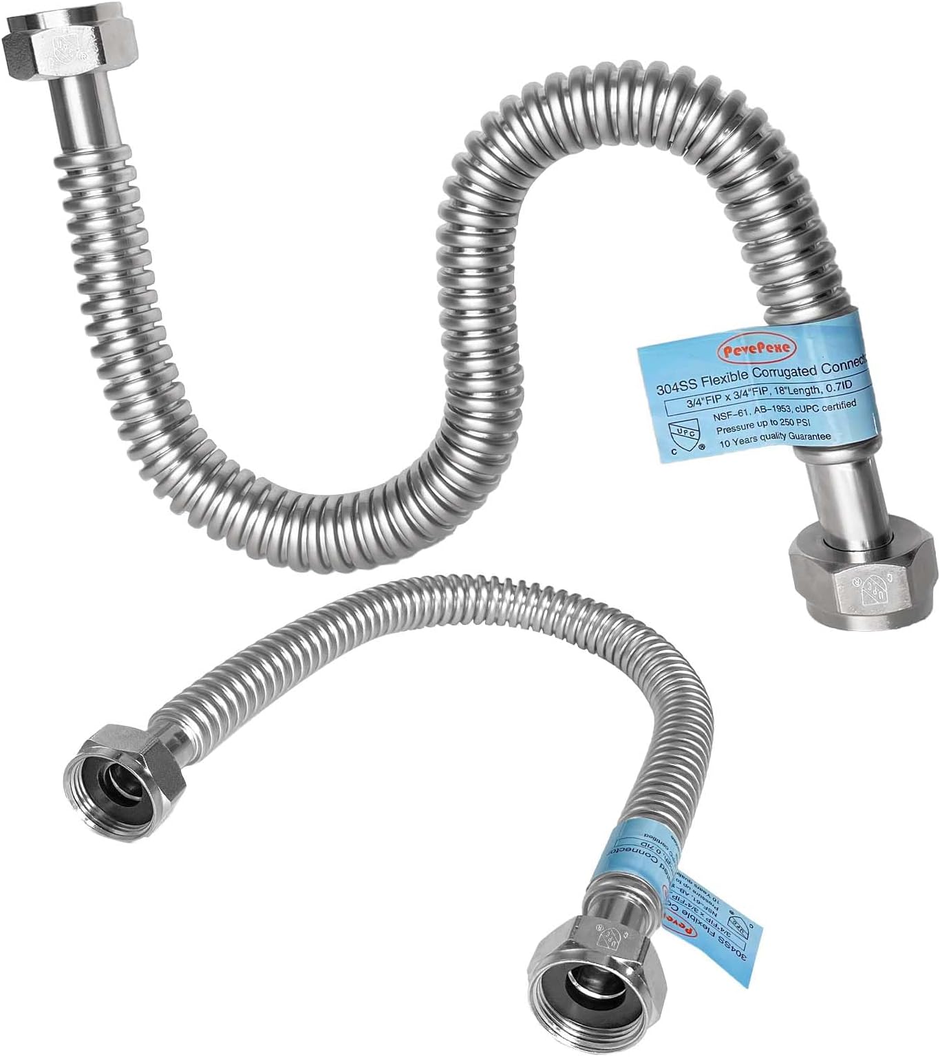 PevePexe 2 PACK, Stainless Steel Flexible Corrugated Water Heater Connector, ...