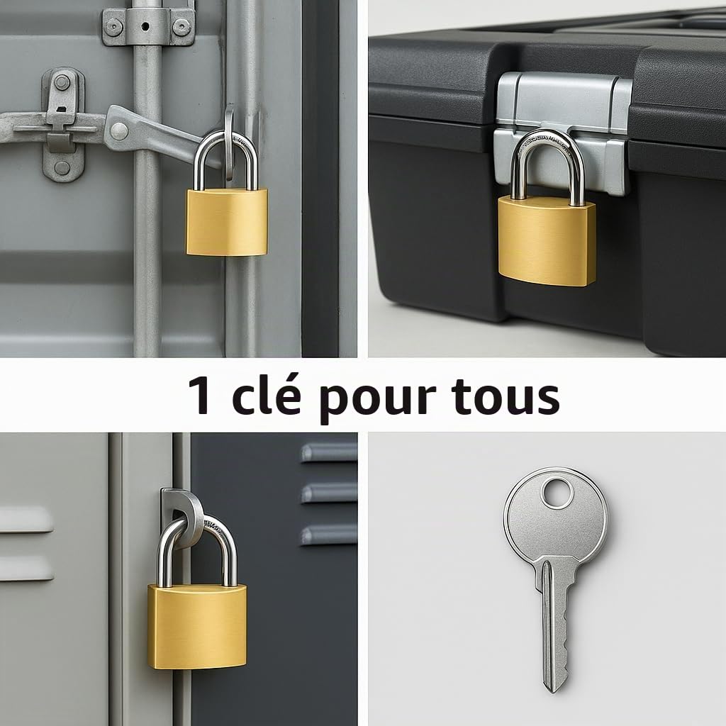 6 cadenas à combinaison – une clé pour tous - pratique et sûr - 36 autres clés de rechange, compatibles avec chacune des serrures à combinaison identique