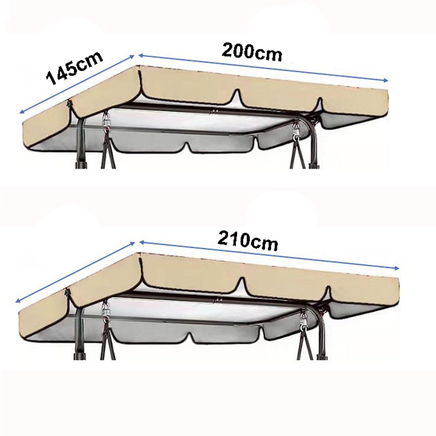 Ersatz für Hollywoodschaukel Dach 200*145cm,3 Sitzer Waterproof UV-Schutz Dach für Schaukel Universal Sonnendach für Hollywoodschaukel(Brown,200*145cm)