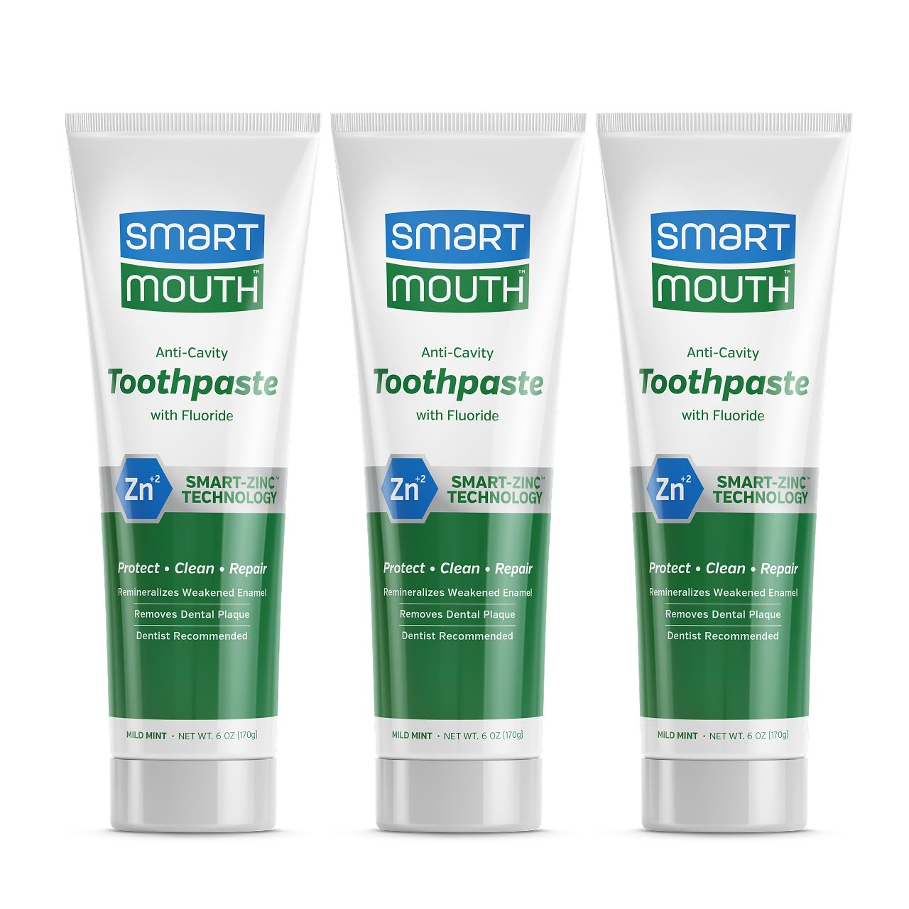 Premium Zinc Ion Toothpaste, Helps with Cavity, Enamel & Plaque, Mild Mint, 6 oz, 3 Pack
