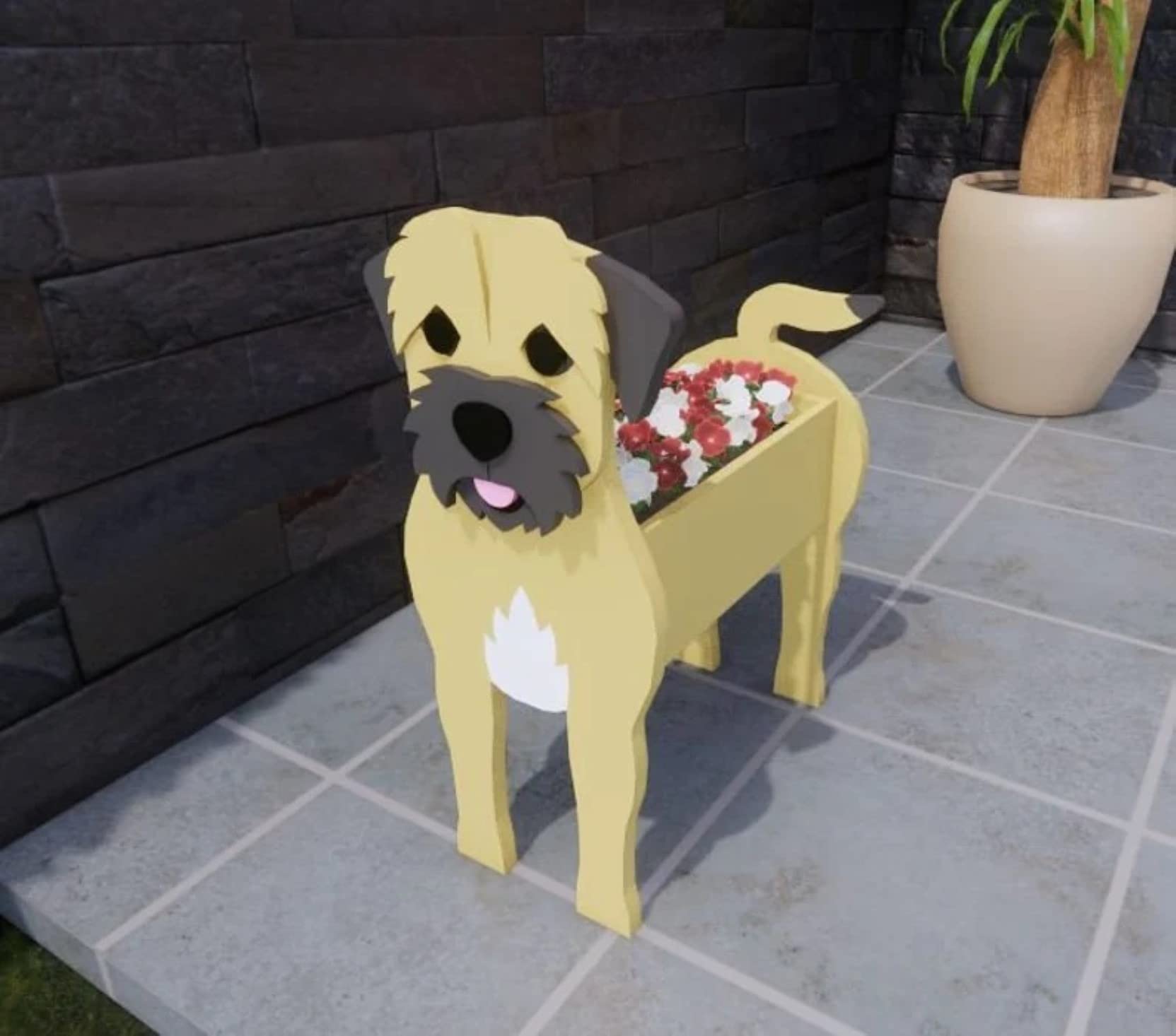 HLASMSPE Border Terrier Planter Plant Pot, Flower Pot For Garden Decora, Small Pupy Gifts for Women, Dog Shape Plant Container Holder Dog Storage Box, 43 * 25cm