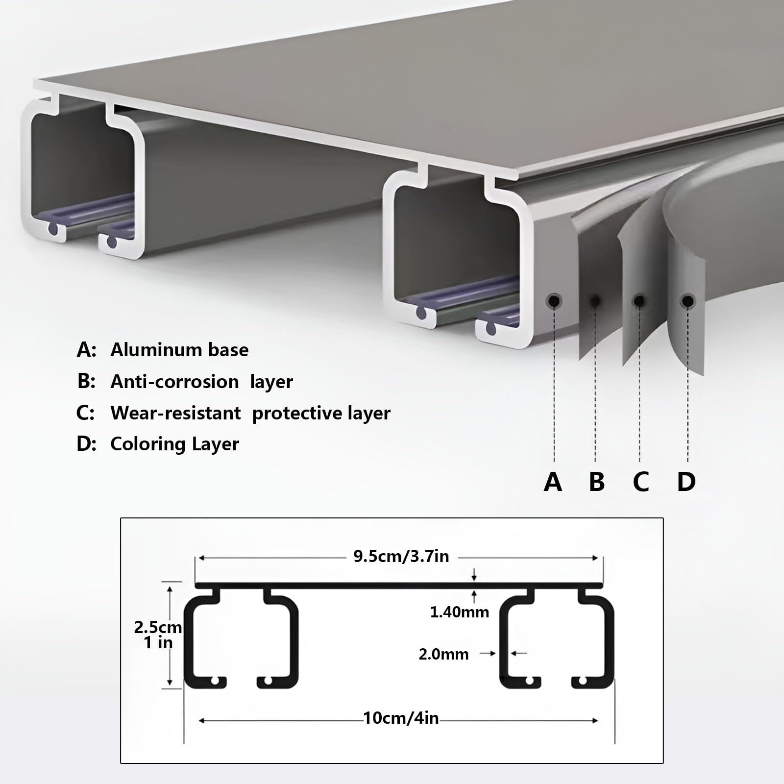 Rail de Rideau Double Rail Robuste et amélioré, Tringle à Rideau silencieuse en Aluminium, pour cloisons de séparation, Couleur Classique Assortie (Champagne, 260 cm/8,5 pi (2 x 130 cm))