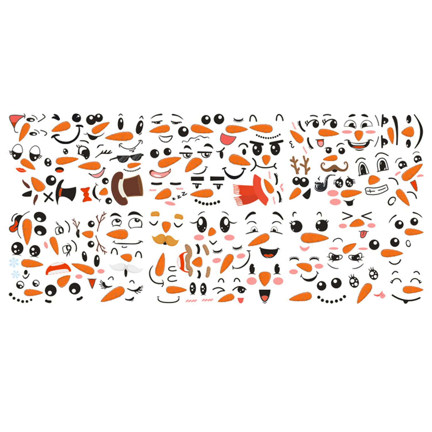 WOVEBIUS Snowman Face Stickers Set Funny PVC Christmas Expression Wall Decal DIY Self-adhesive Fridge Decoration