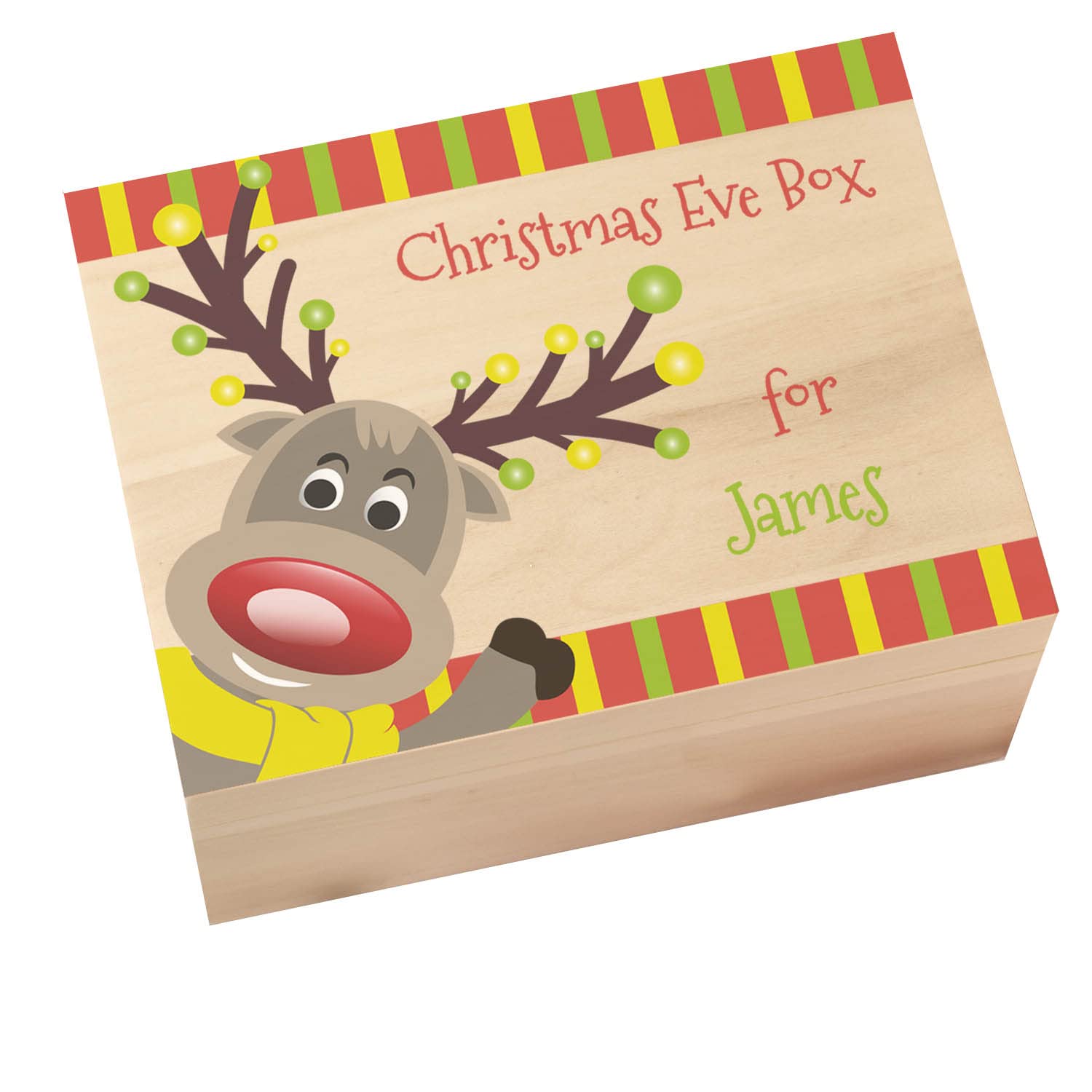 Personalised Wooden Colour Christmas Eve Box - Reindeer