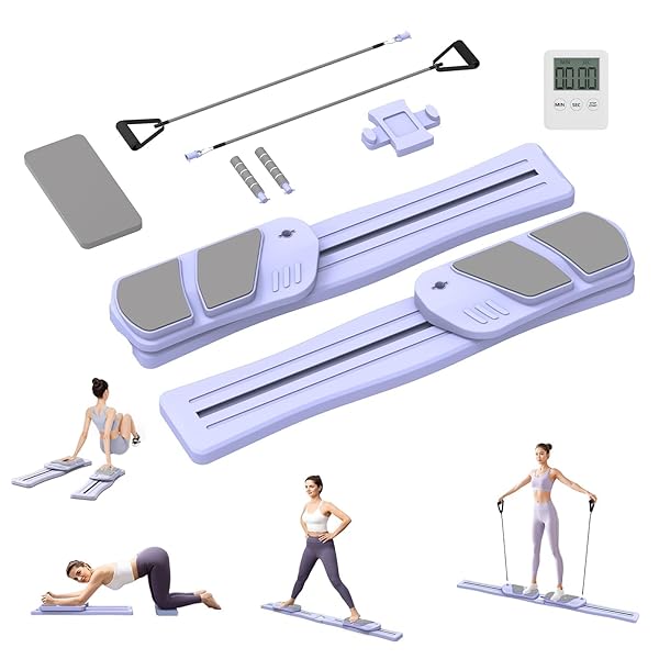 Pilates Board for Home Workout - Upgraded 7 in 1 Foldable Pilates Reformer Set, Multifunctional Ab Trainer with Resistance Bands & LED Timer, Pilates Board for Women Full Body Workout