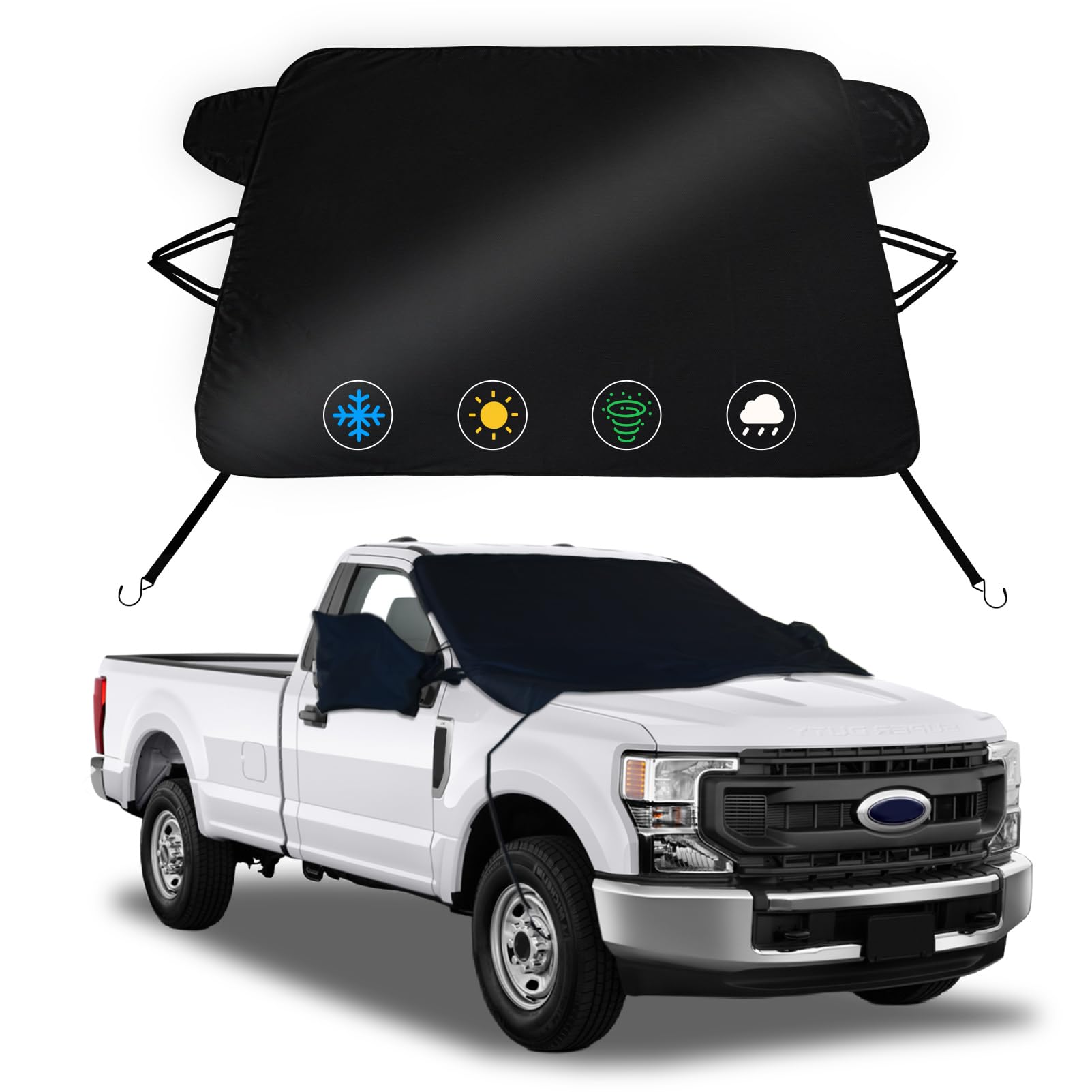 Windshield Cover for Ice and Snow for Ford Super Duty F250 F350 F450 F550 2017-2026, Waterproof Heavy Duty Windshield Snow Ice Cover,2-Layer Oxford Fabric Windshield Cover Freeze Protection from Frost