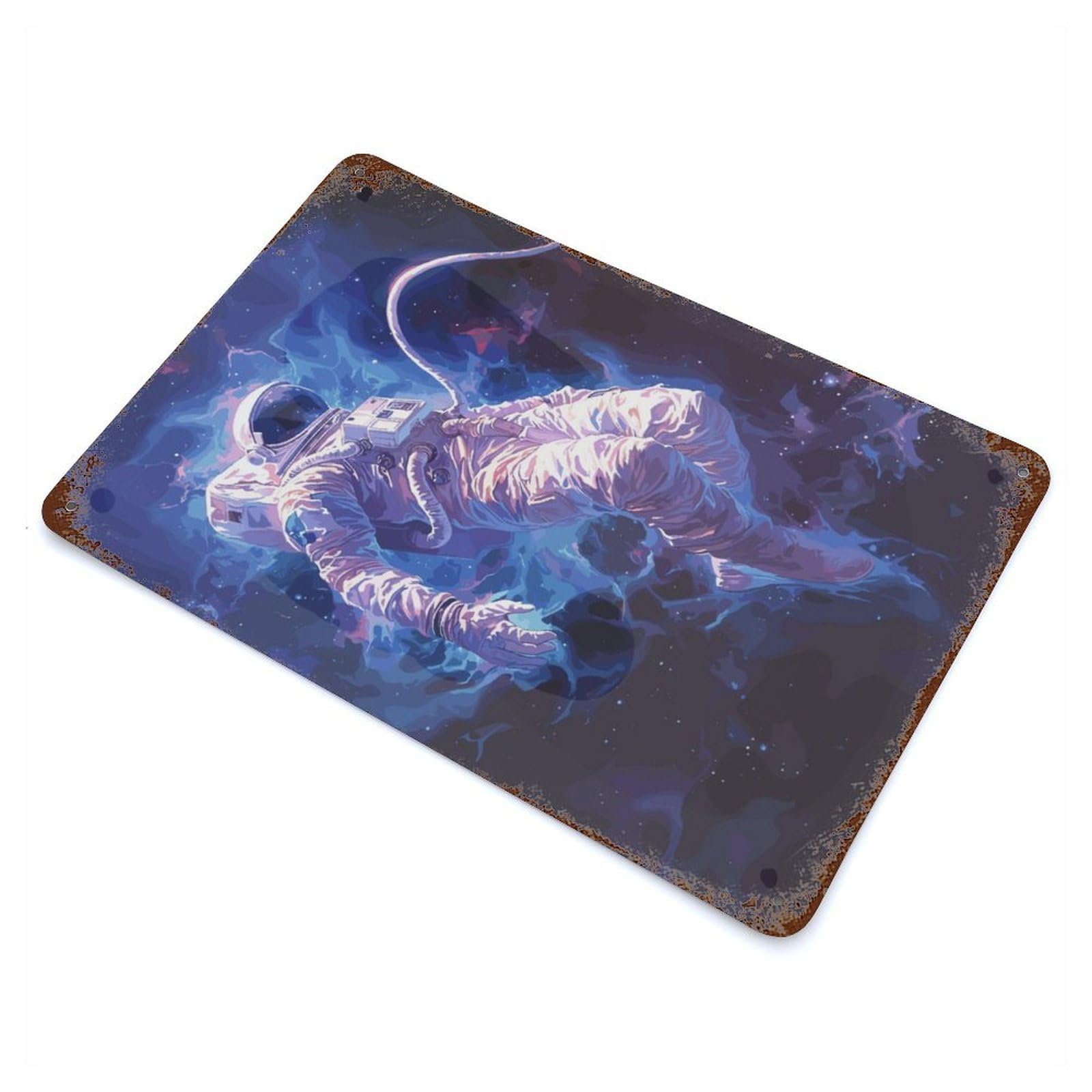 Astronaut Space Vintage Wall Sign 11.8"x7.9", Rust Effect Metal Decor for Cafe, Home Bar And Lounge Decor
