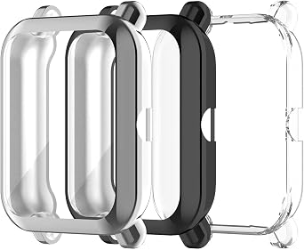 3 Pack NTidea Screen Protector Cases Compatible with Amazfit GTS 2 Mini/Bip U Pro/Bip S/Bip Lite Watch, Soft Color TPU Shockproof Cover Slim Guard Thin Bumper Shell Protector, Clear, Black, Silver