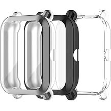 3 Pack NTidea Screen Protector Cases Compatible with Amazfit GTS 2 Mini/Bip U Pro/Bip S/Bip Lite Watch, Soft Color TPU Shockproof Cover Slim Guard Thin Bumper Shell Protector, Clear, Black, Silver