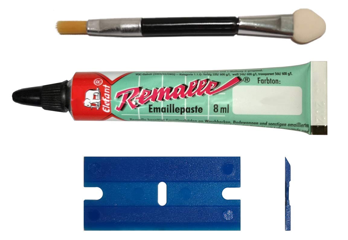 My-B-Style Alpinweißes Emaille Paste/Lack Reparaturset für Bad, Fliesen, Keramik, Autolack, Fahrrad, Holz uvm. im praktischen Set mit 8 ml Elefant Emaille, Kunststoffspachtel & Pinsel