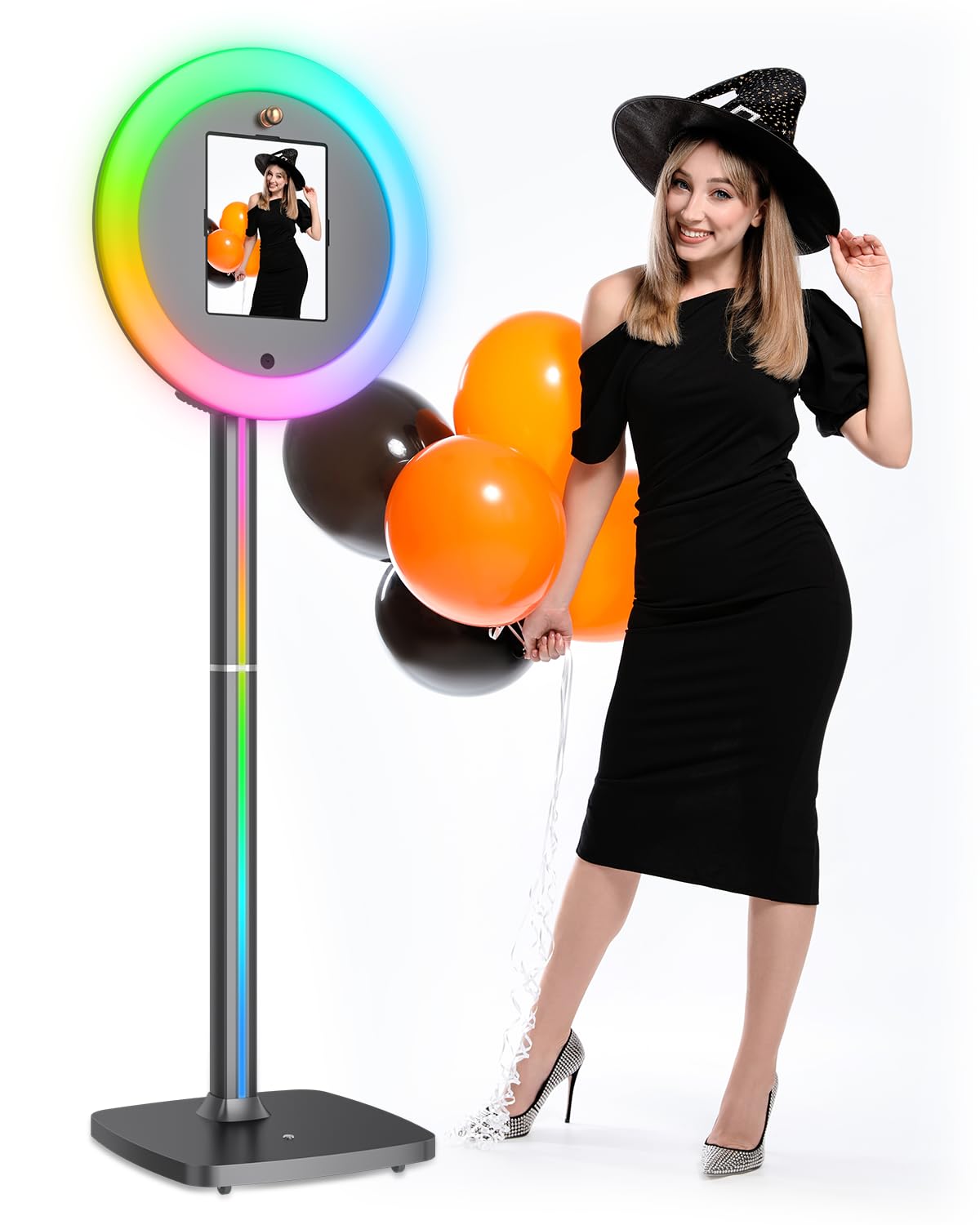 Portable Photo Booth Stand for iPads 10.2in 10.9in 11in, with Voice Control and RGB Fill Light Lightweight Aluminum Alloy Photobooth Machine for Halloween Rental Wedding