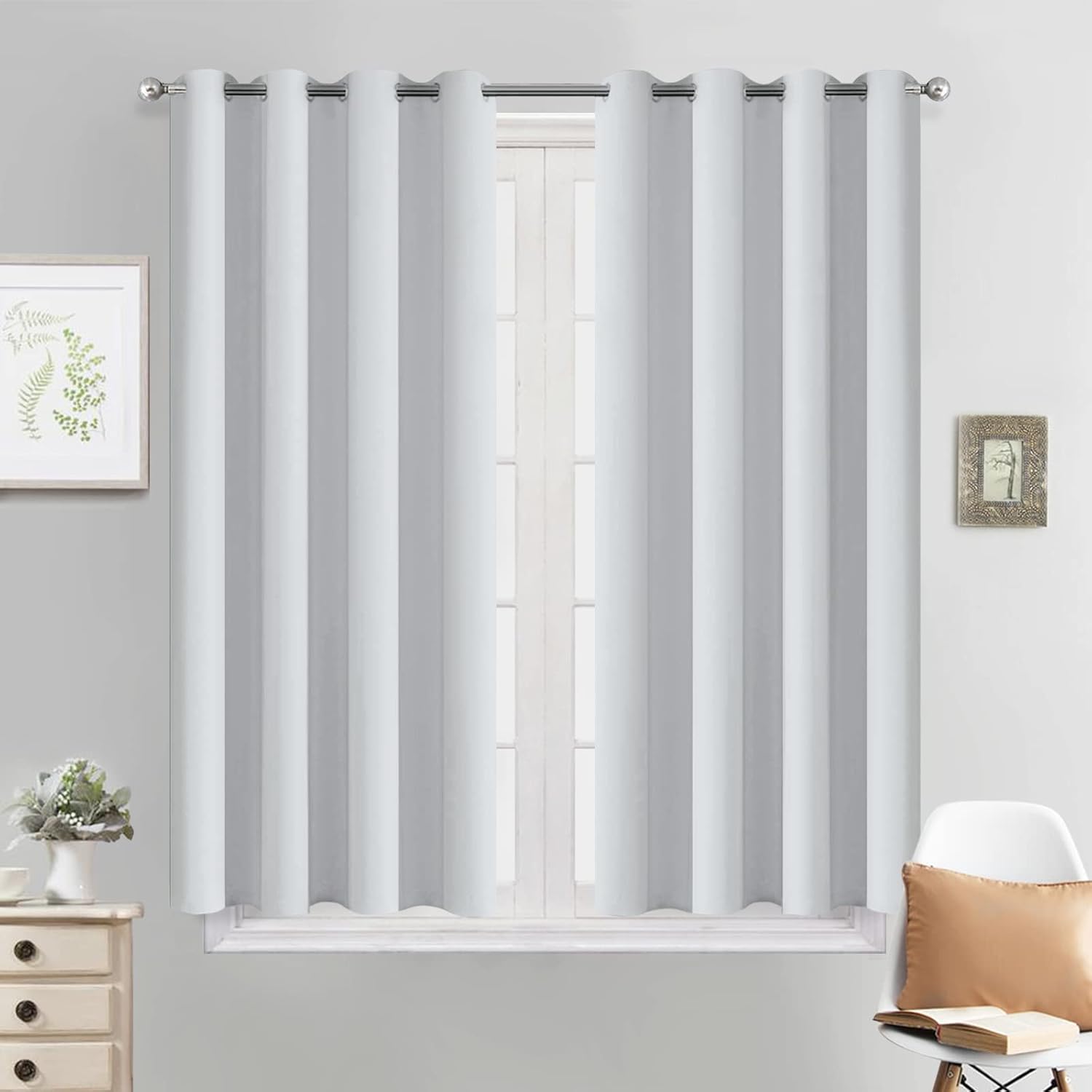 Yakamok Blackout Thermal Insulated Window Curtain Valance,Set of 2,Greyish White,52" Wide x 45" Long 52"W x 45"L (Pack of 2) Greyish White