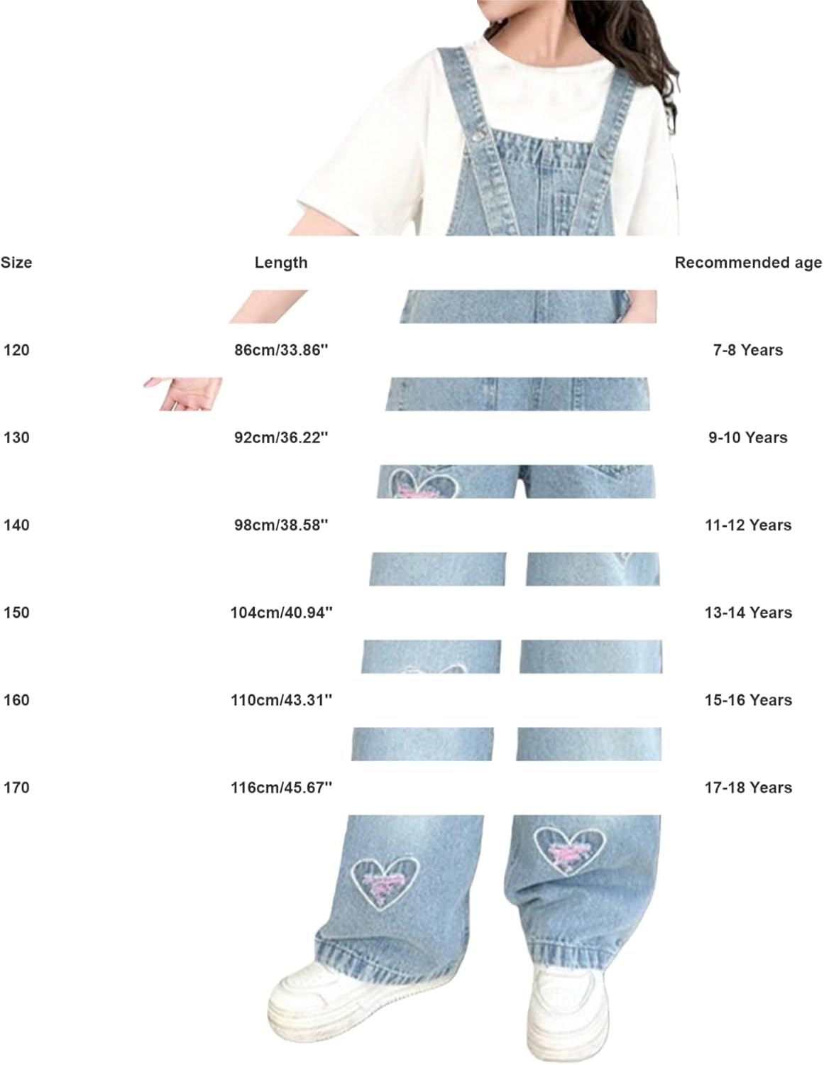 Teen Girls Denim Overalls Heart Embroidered Ripped Jeans Jumpsuit Y2K Retro Denim Romper Kids Distressed Dungarees