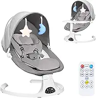 Hivento Cadeira de Balanço Elétrica para Bebê, Cadeira Portátil para Recém-Nascidos com Controle Remoto, Cinto de Segurança de 5 Pontos, 5 Velocidades, 3 Configurações de Temporizador, 10 Canções de Ninar, Capacidade Máxima de 15 kg