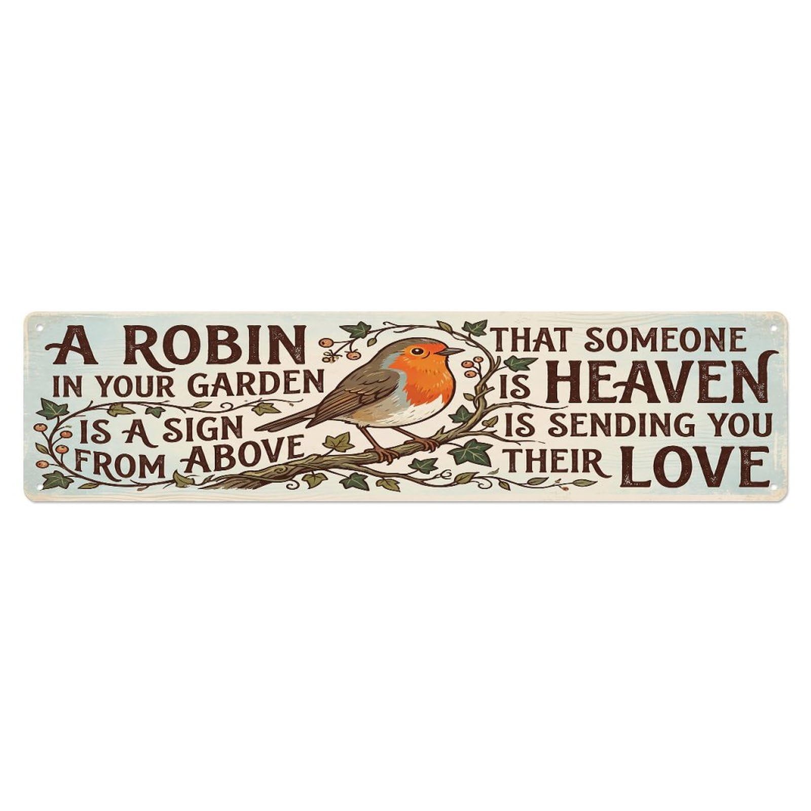 European Robin Heaven Love Ivy Metal Tin Sign